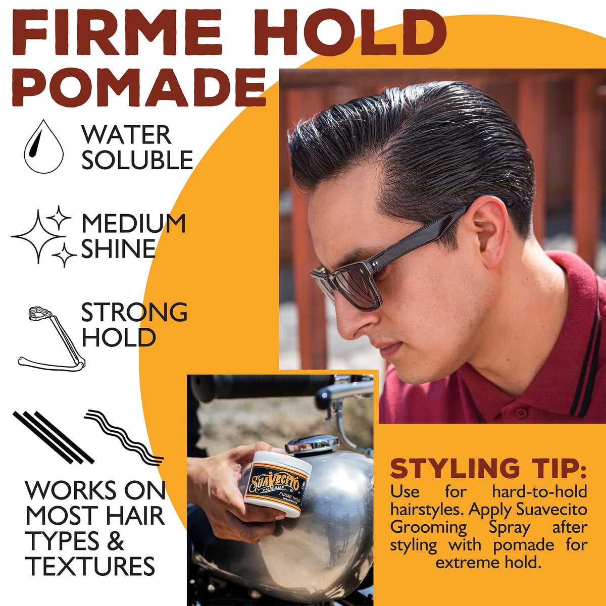 Suavecito Pomade Firme (Strong) Hold 4 oz, 1 Pack - Pomade For Men - Medium Shine Water Based Wax Like Flake Free Hair Gel - Easy To Wash Out - All Beauty & Personal Care Suavecito