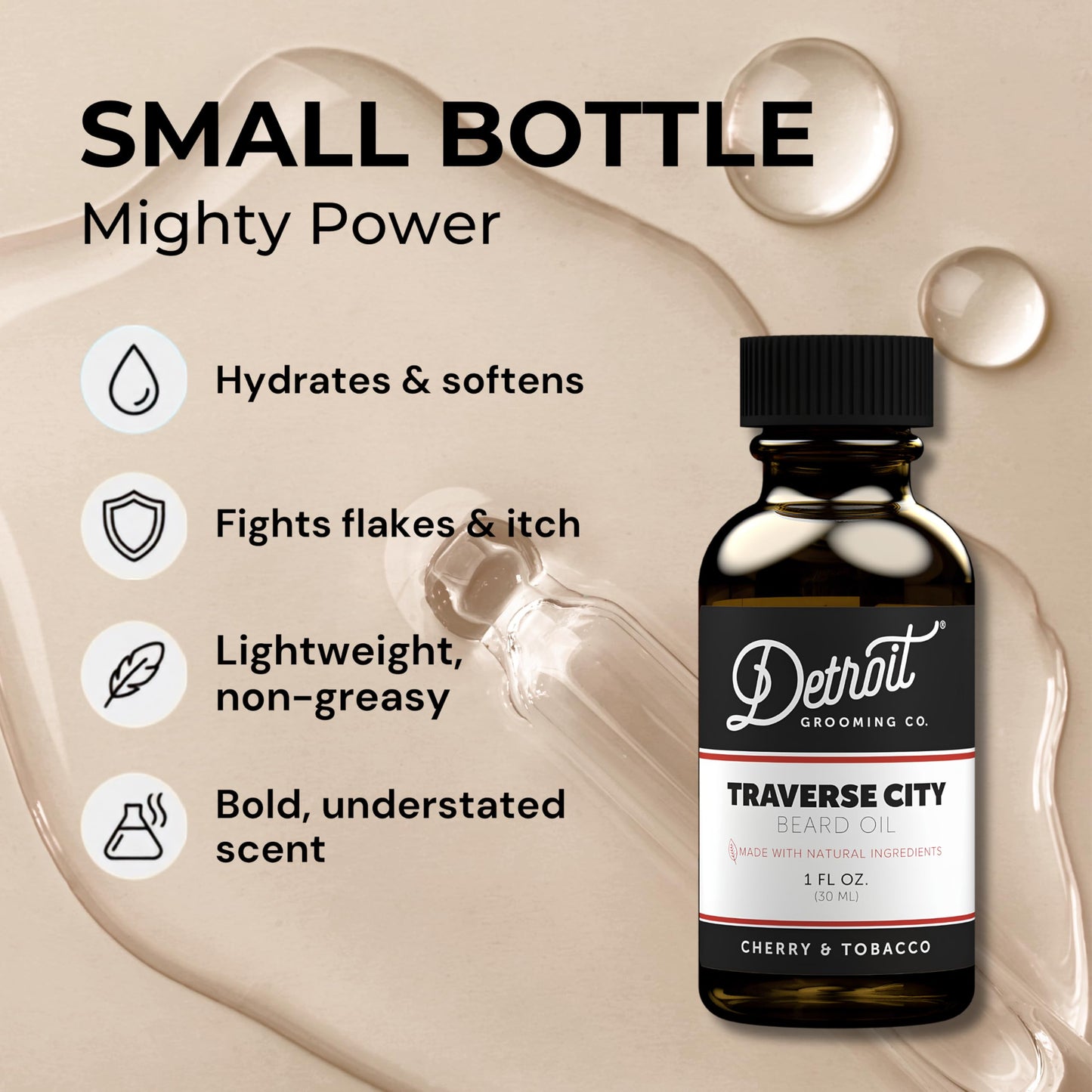 Detroit Grooming Co. Beard Oil (1oz) - Cherry & Tobacco - Hydrating Formula with Sweet Almond Oil, Sunflower Oil & Vitamin E - Men's Softening Beauty and Personal Care Detroit Grooming Co.