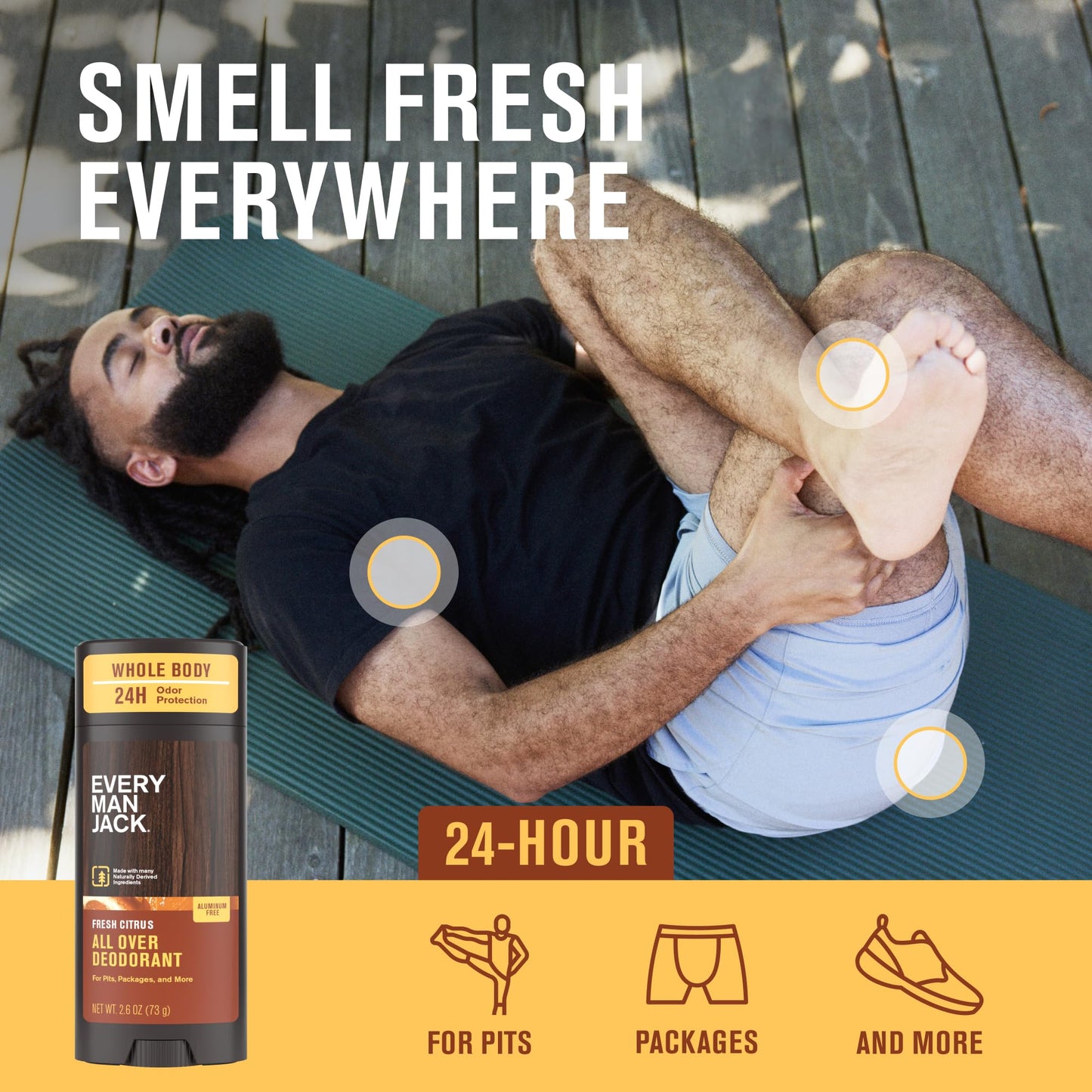 Every Man Jack All Over Deodorant - 24 Hour Whole Body Odor Protection - Aluminum Free - Fresh Citrus Scent 2.6 oz (1 Pack) Beauty and Personal Care Every Man Jack