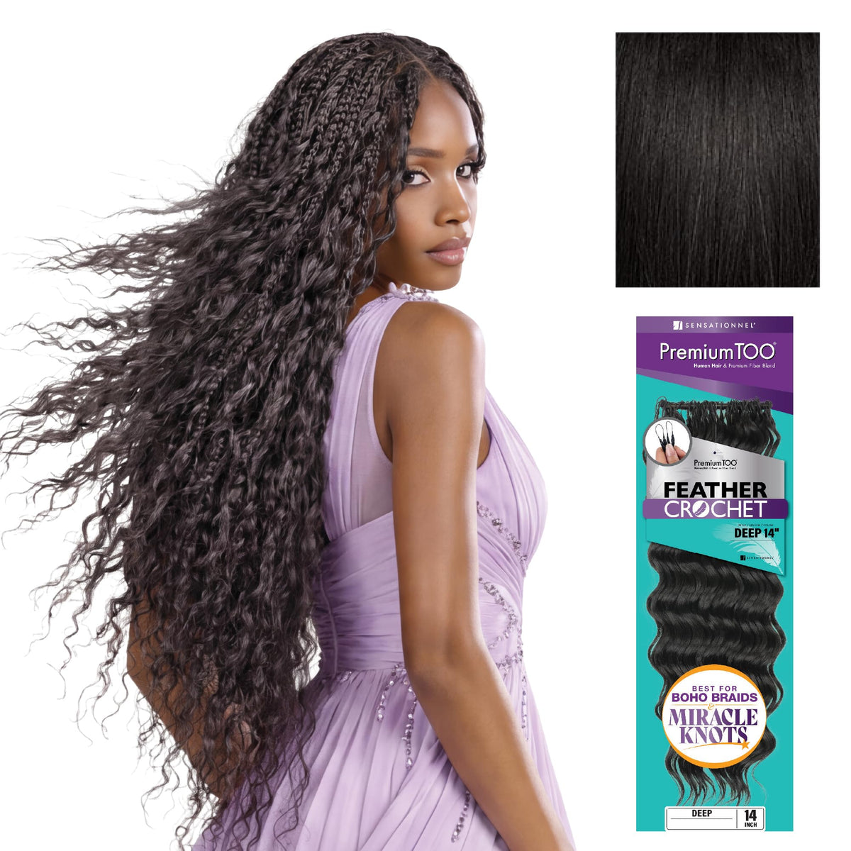 Sensationnel PremiumToo Feather Crochet Braids-Deep,14in, 1B OFFBLACK
