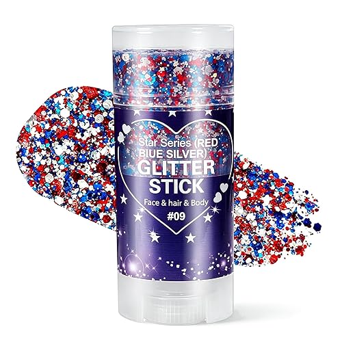 4th of July Glitter Stick, Body Glitter Stick,Mardi Gras Accessories,Sparkling Face Hair Glitter,Mermaid Sequins Chunky Glitter Face Paint,Singer Beauty & Personal Care MINXUEYEN