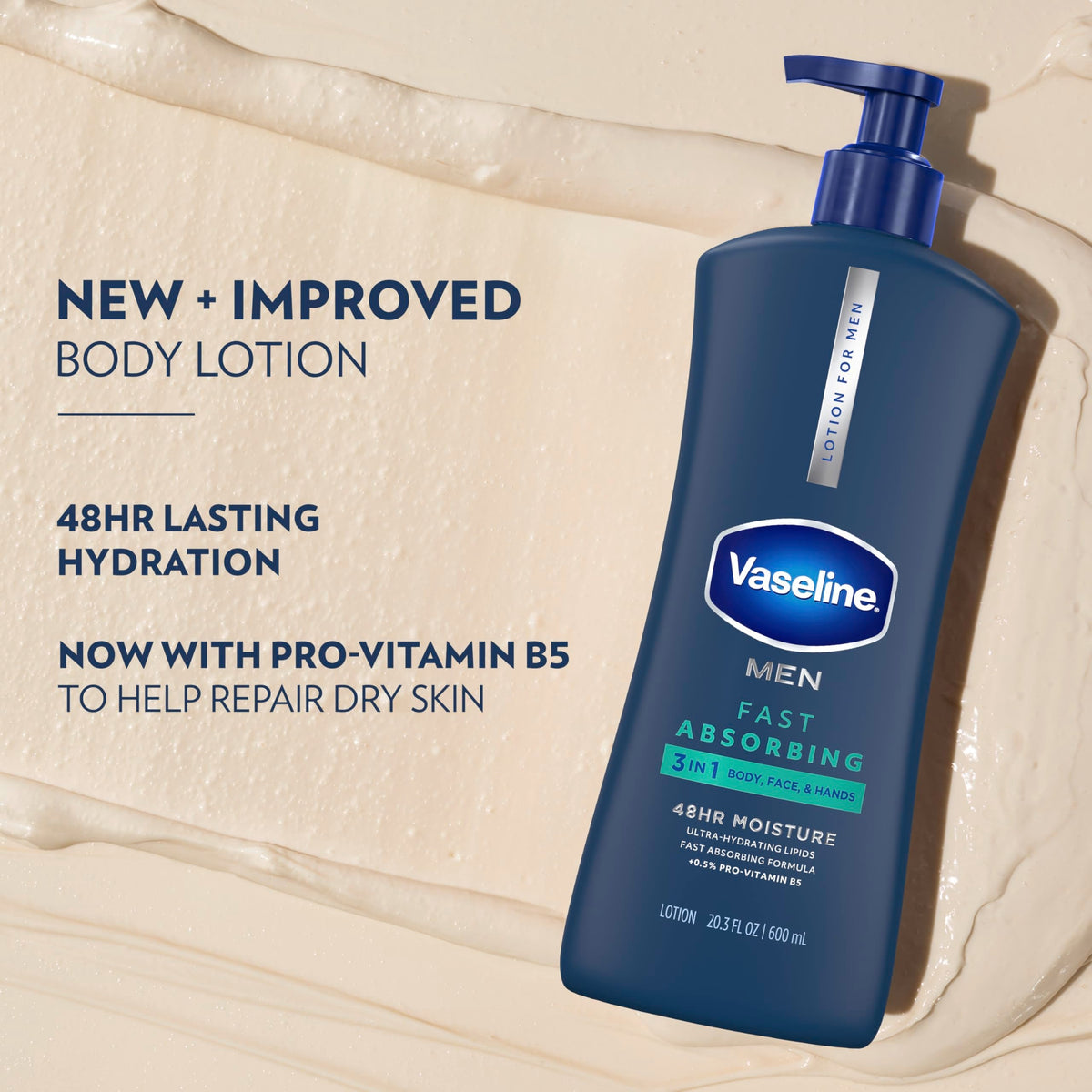 Vaseline Men Fast Absorbing 3-in-1 Face, Hands & Body Lotion for Men, For Dry Skin, Absorbs in Just 15 Seconds for Moisturized Skin 20.3 oz Beauty & Personal Care Vaseline