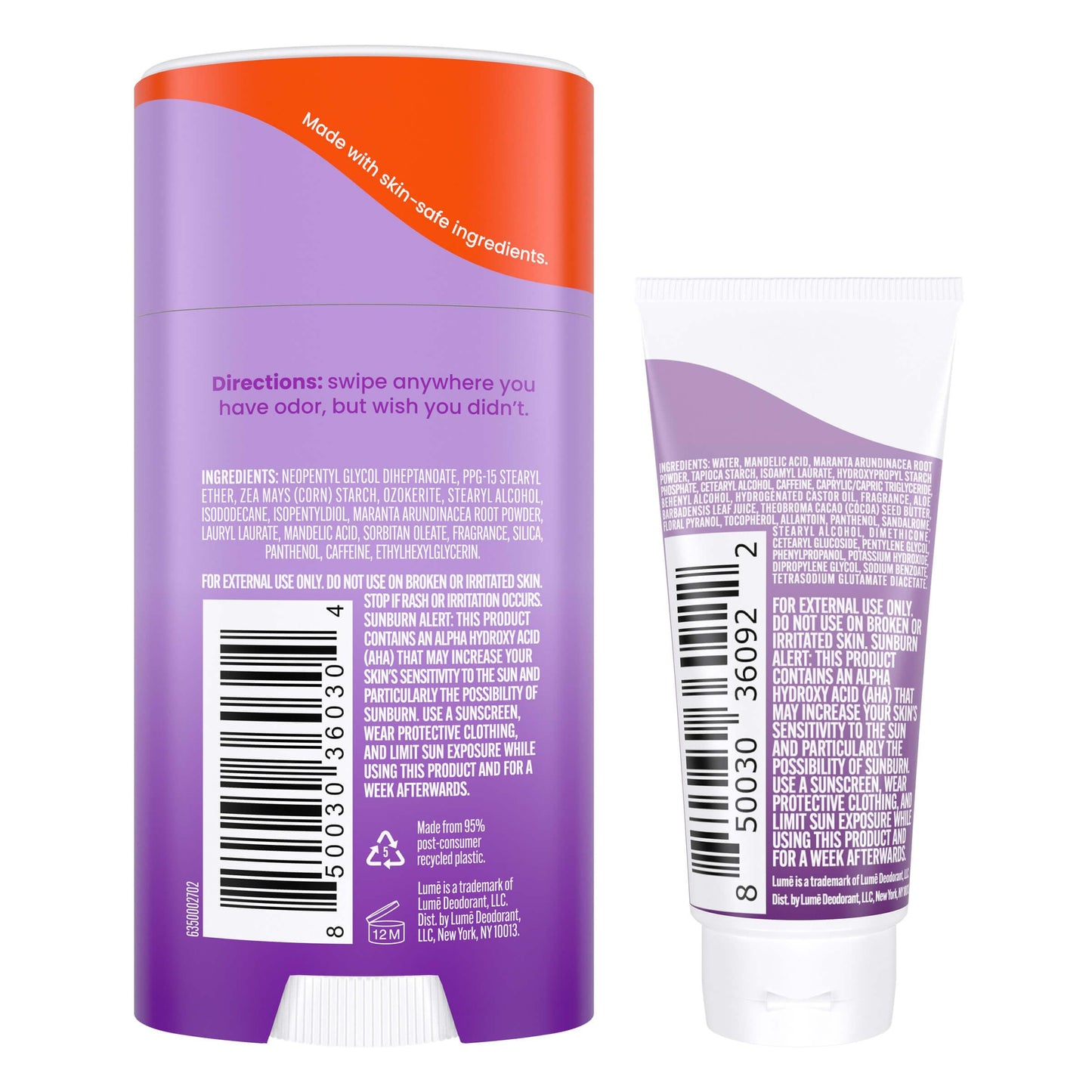 Lume Whole Body Deodorant - Invisible Cream Mini + Solid Stick Bundle - 72 Hour Odor Control - Aluminum & Baking Soda Free, Skin Loving (Lavender Beauty and Personal Care Lume