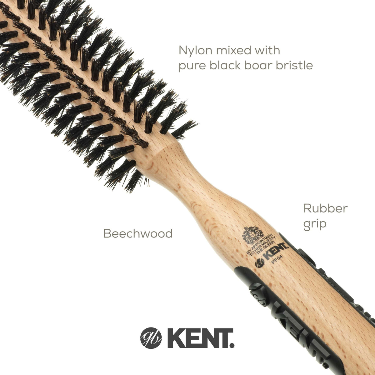 Kent PF04 Small Round Curling Brush with Hard Natural Boar Bristle Hair Drying Round Brush, and Blowout - For Shoulder Length or Shorter Hair.