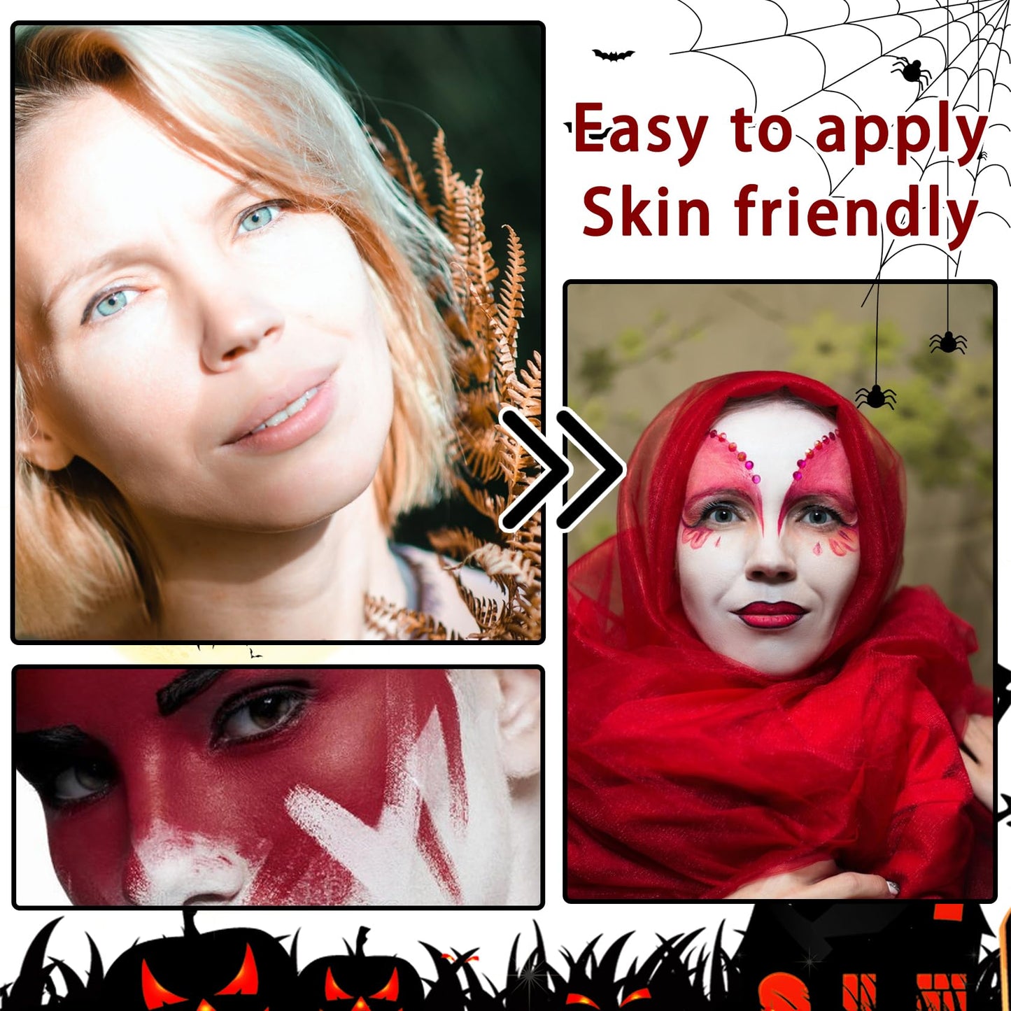 Black White Red Face Body Paint Foundation Cream Makeup,Halloween Cream Clown Face Body Paint Makeup Kit for Goth Zombie Vampire Skeleton Cosplay Beauty & Personal Care XMXueMei