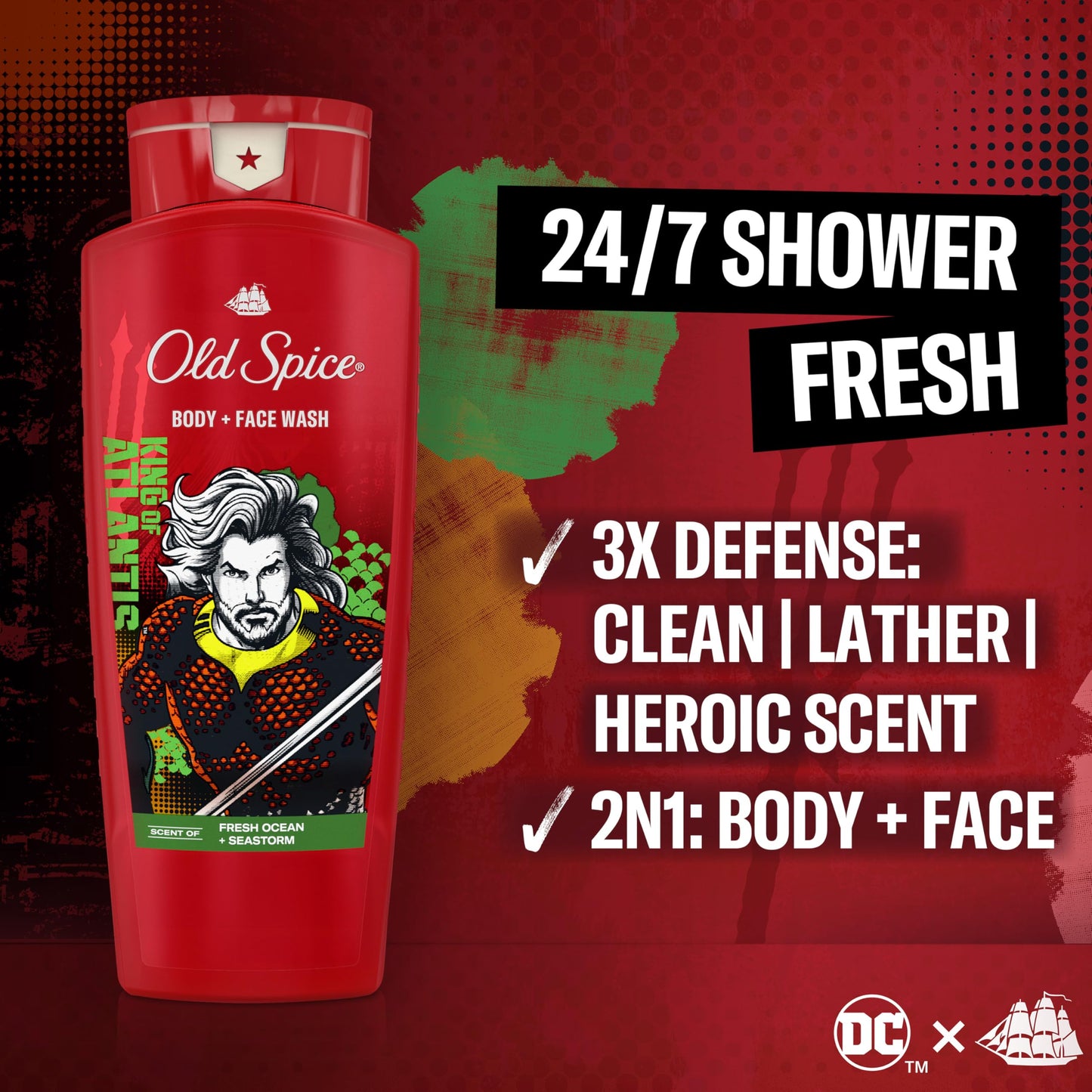 Old Spice Body Wash for Men, Aquaman: King of Atlantis, 3X Defense, 24/7 Shower Fresh with Lasting Scent, Cleansing 2-in-1 Body & Face Wash, Smell Beauty & Personal Care Old Spice