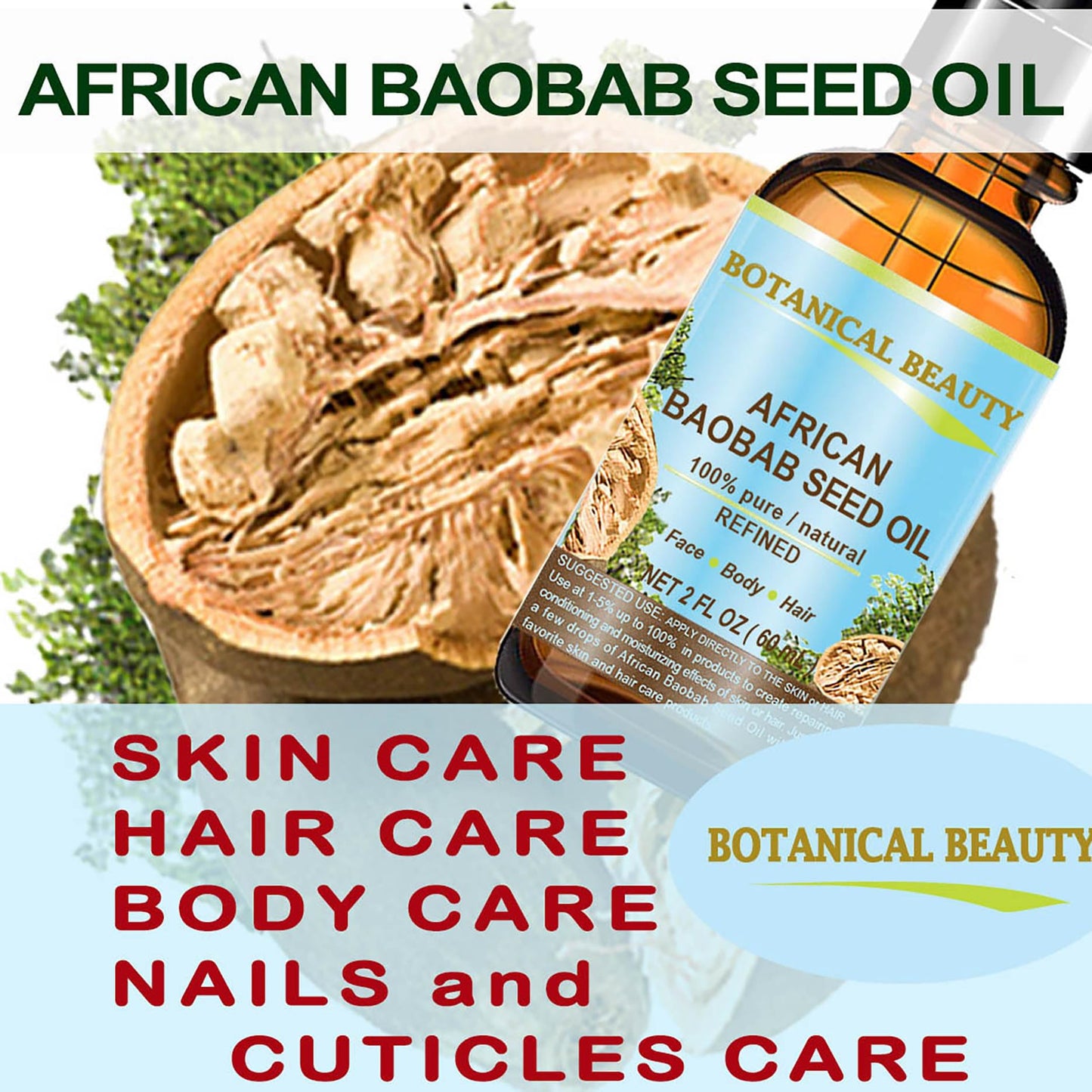 Botanical Beauty BAOBAB SEED OIL 100% Pure Natural Refined Cold-Pressed Carrier Oil 1 Fl oz 30 ml For Face Skin Body Hair Lip Nails Rich in Vitamin C Beauty & Personal Care Botanical Beauty