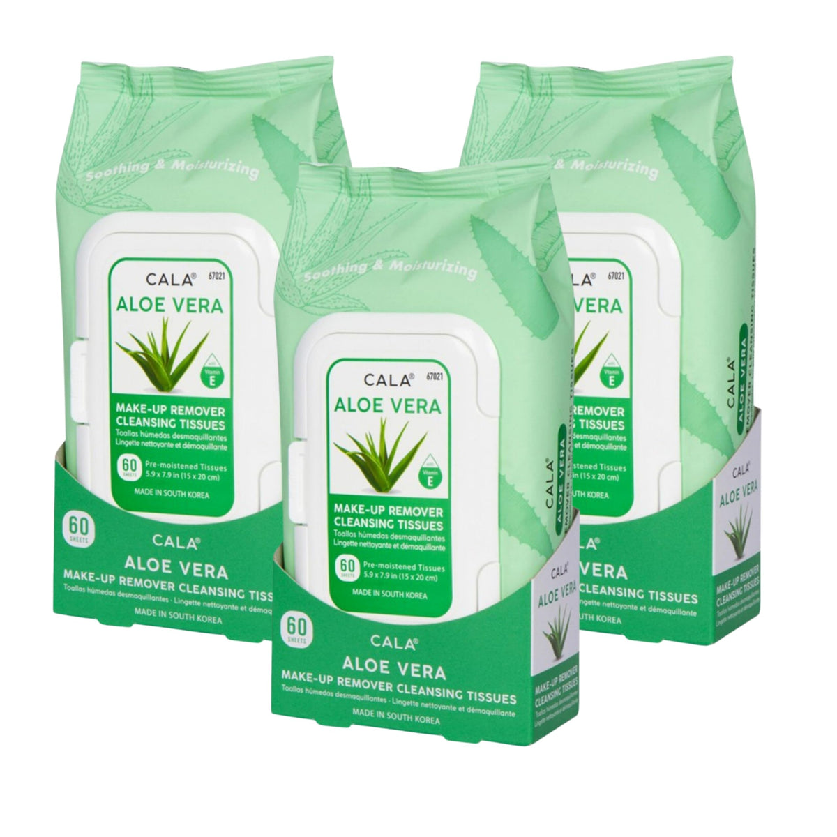 CALA Aloe Vera Makeup Remover Wipes, 3 Pack (180 Sheets), Cleansing Tissues