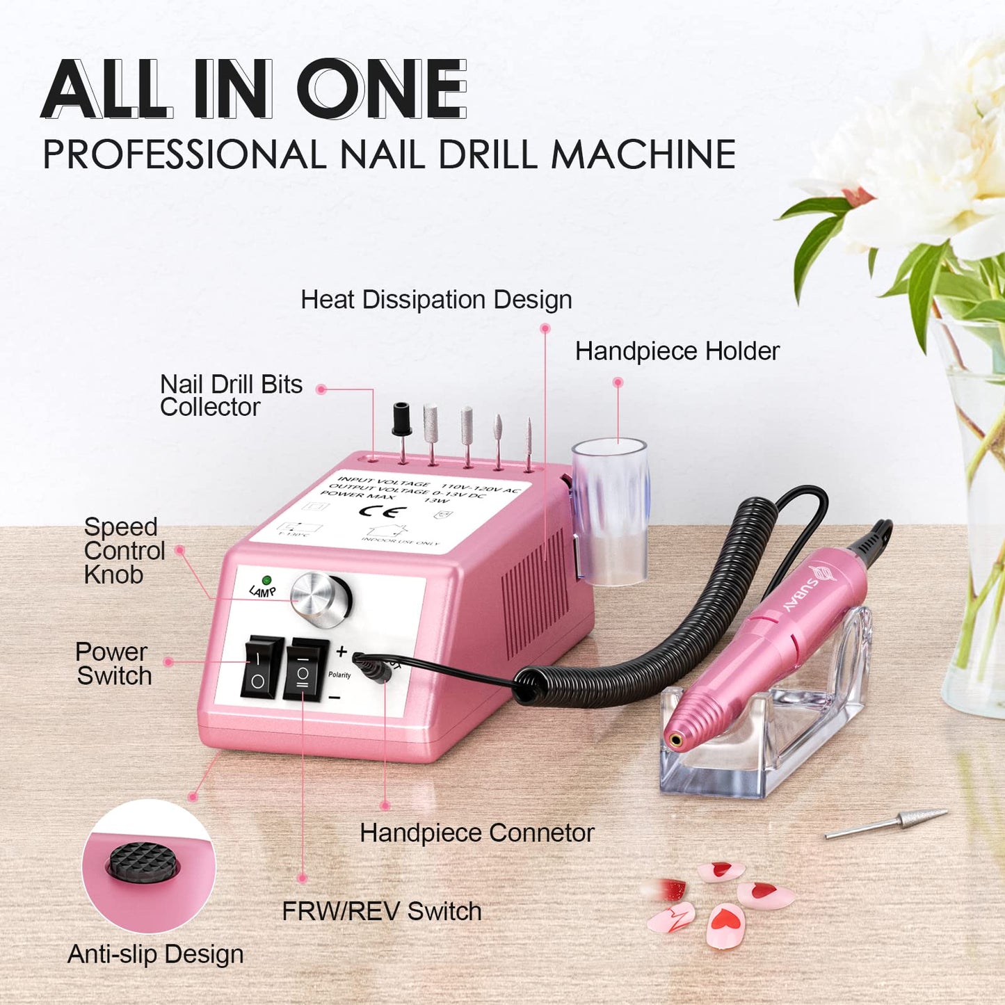 Subay Professional Finger Toe Nail Care Electric Nail Drill Machine Manicure Pedicure Kit Electric Nail Art File Drill with 1 Pack of Sanding Bands Beauty & Personal Care SUBAY