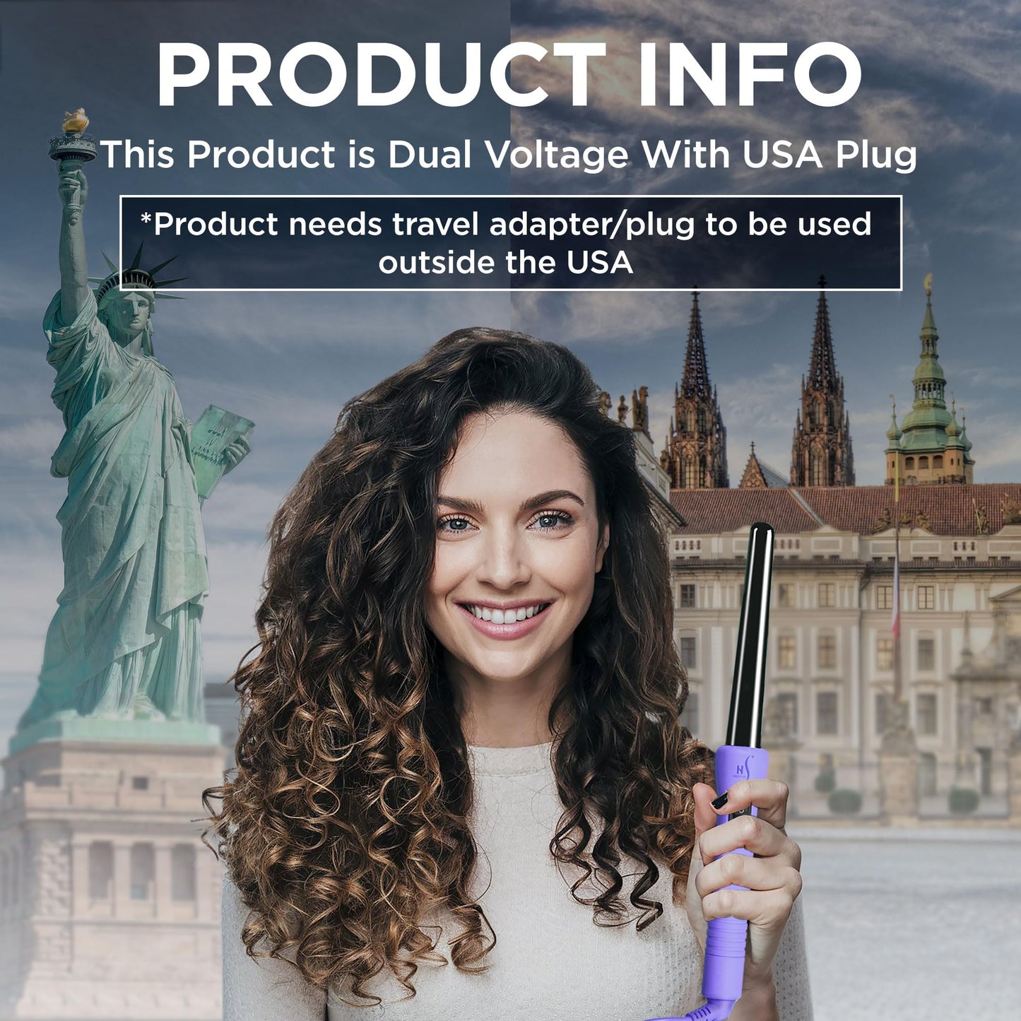 Herstyler Grande Ceramic Tapered Curling Wand - 1 inch Dual Voltage with Negative Ions for Long and Short Hair (Purple) Beauty & Personal Care HerStyler