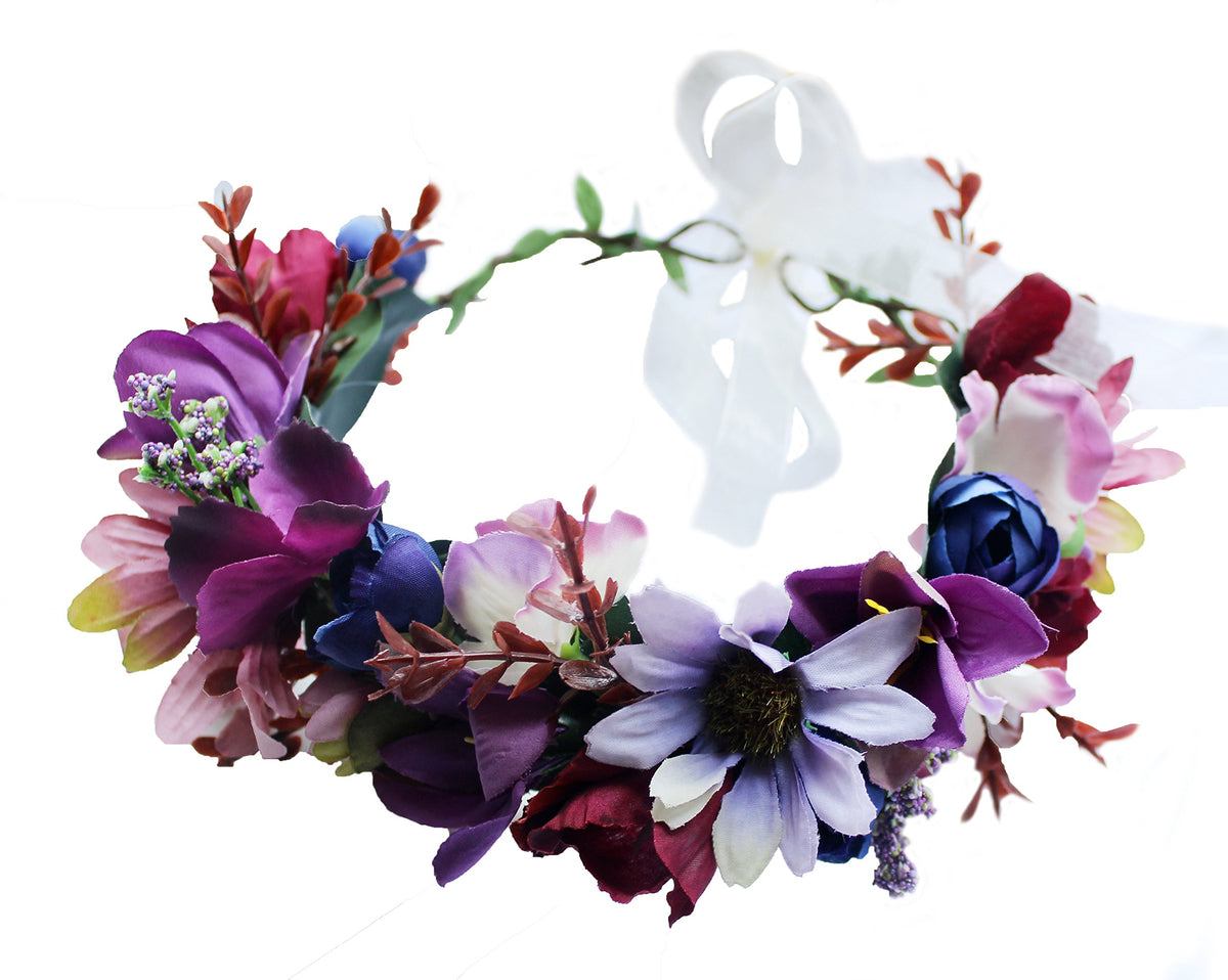 Vivivalue Floral Halo Boho Flower Headband Floral Crown Headpiece Purple