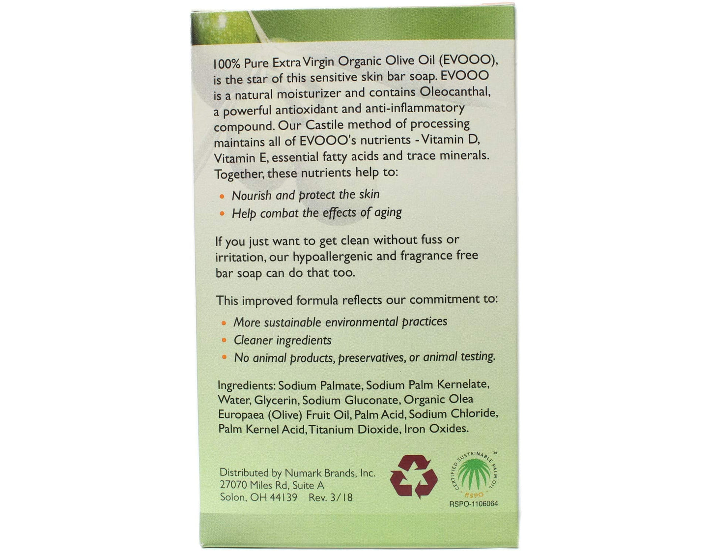 Conti Castile Pure Organic Olive Oil Sensitive Skin Bar Soap, Paraben Free, Fragrance Free, 3.5 oz Beauty & Personal Care CONTI