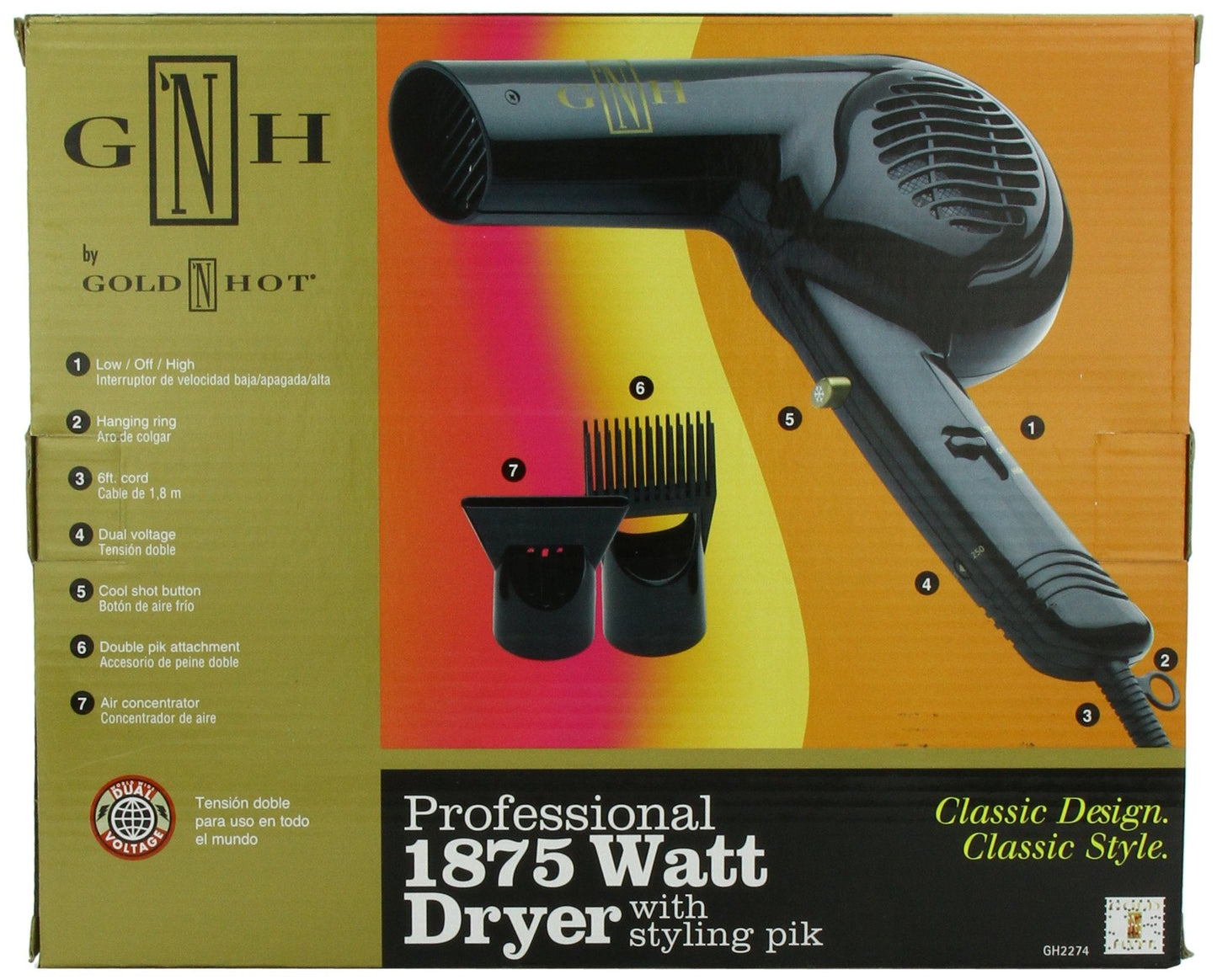 Gold N Hot Professional 1875-Watt Dryer with Styling Pik (GO-GH2274) Beauty & Personal Care Gold N Hot