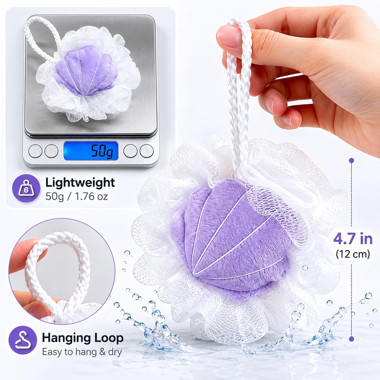 Opreng 4 Pack Seashell Bath Sponges, Soft Mesh Loofah Scrubbers, 50g Each Beauty and Personal Care Opreng