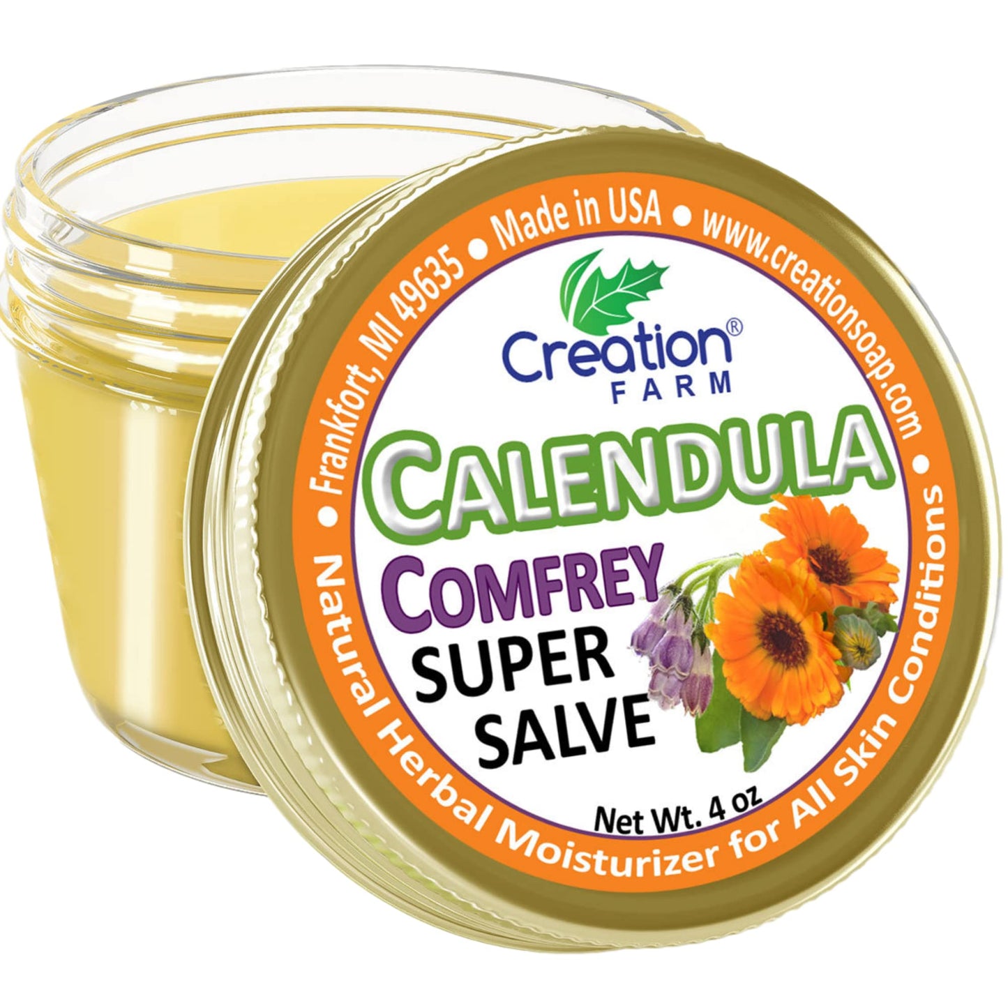 Calendula Comfrey Super Salve by Creation Farm, Herbal Balm, Moisturizer, and Ointment with No Gluten, Soy, GMO or Parabens, Made in USA Comforts many Beauty and Personal Care Creation Pharm