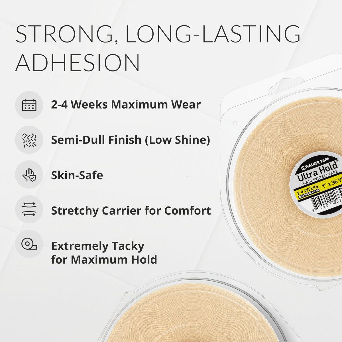 Walker Tape Ultra Hold Adhesive Tape Roll 1" x 36 Yards, Maximum Wear Double Sided Tape, Hair Extensions Human Hair and Wig Tape, Long Lasting Strong