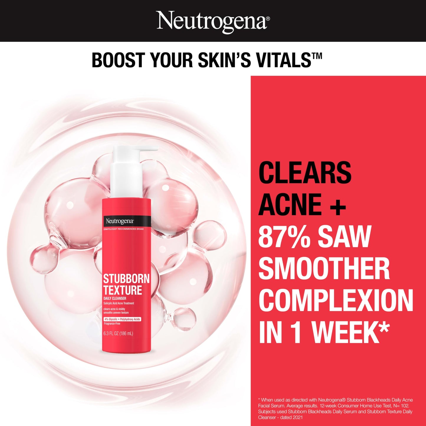 Neutrogena Stubborn Texture Daily Acne Facial Cleanser, Salicylic Acid Face Wash + Glycolic & Polyhydroxy Acids, Fragrance-Free, 6.3 fl. oz Beauty & Personal Care Neutrogena