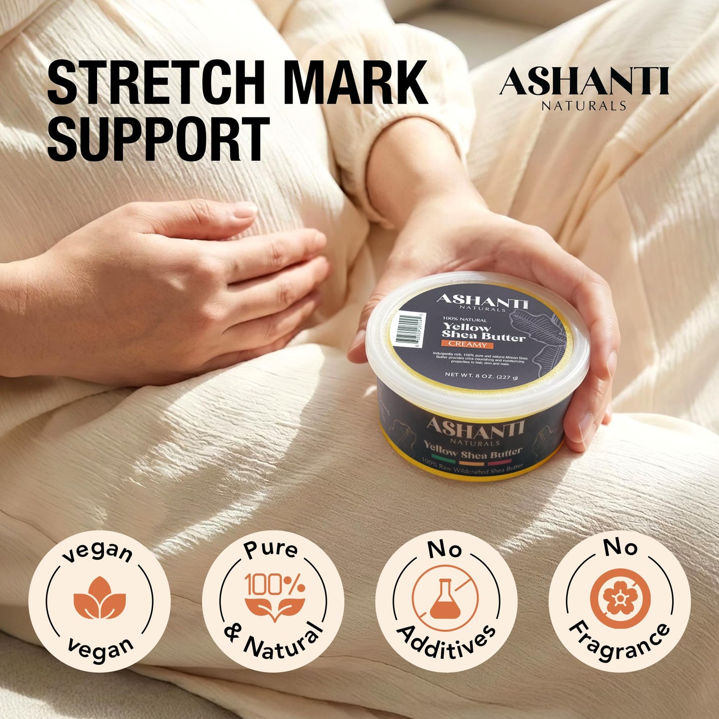 Ashanti Naturals Yellow Raw Shea Butter | Unrefined African Shea Butter | Creamy Moisturizer for Easy Application - 8 oz Beauty & Personal Care Ashanti Naturals