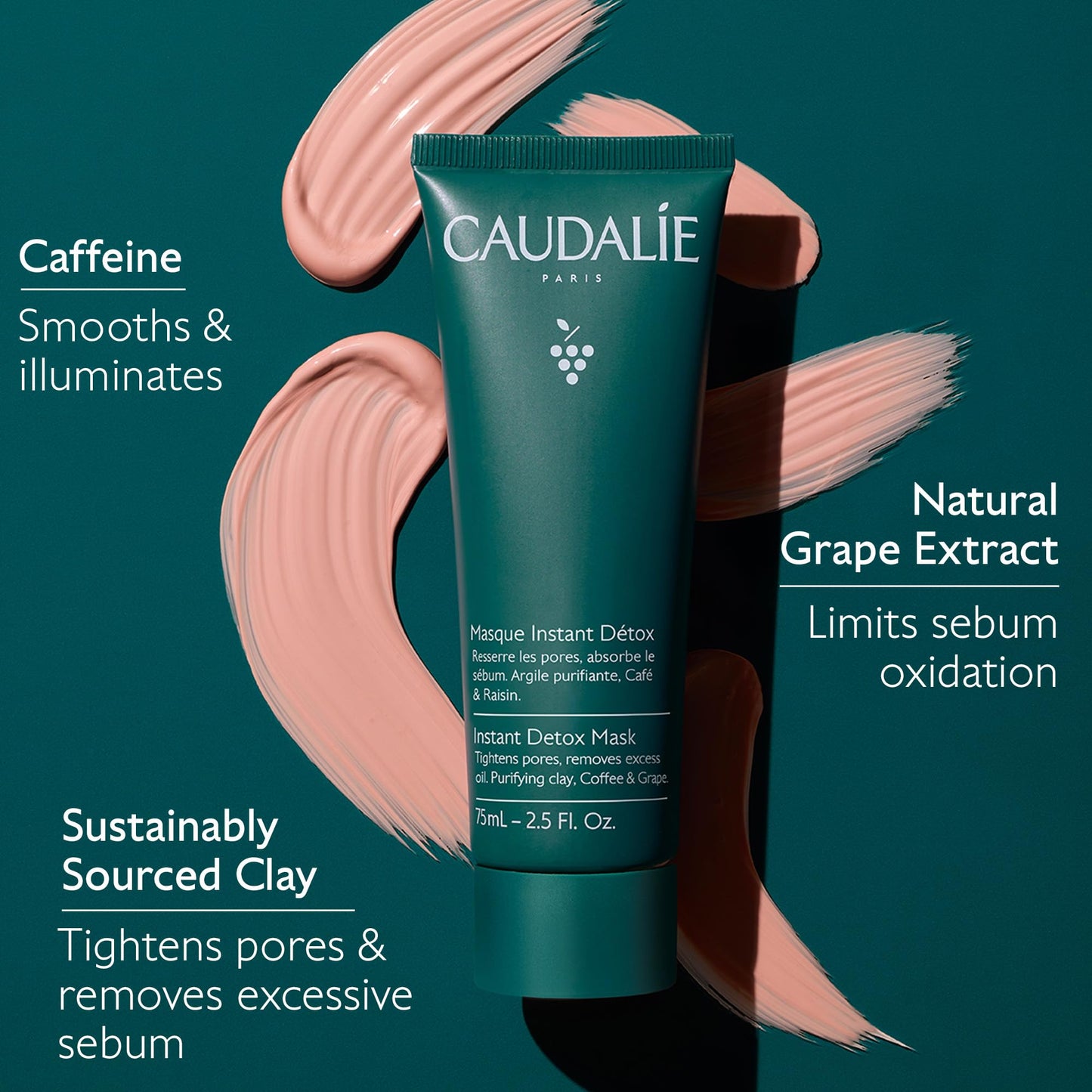 Caudalie Instant Detox Mask, Pore Minimizing Pink Clay Face Mask - 35 mL Beauty and Personal Care Caudalie