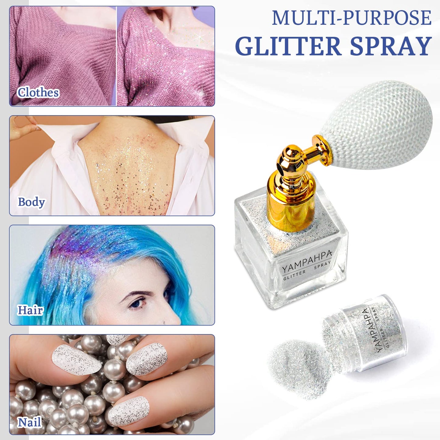 Body Glitter Spray, Silver Glitter Spray for Hair and Body, Include 1 Jar of Refills Beauty & Personal Care Yampahpa