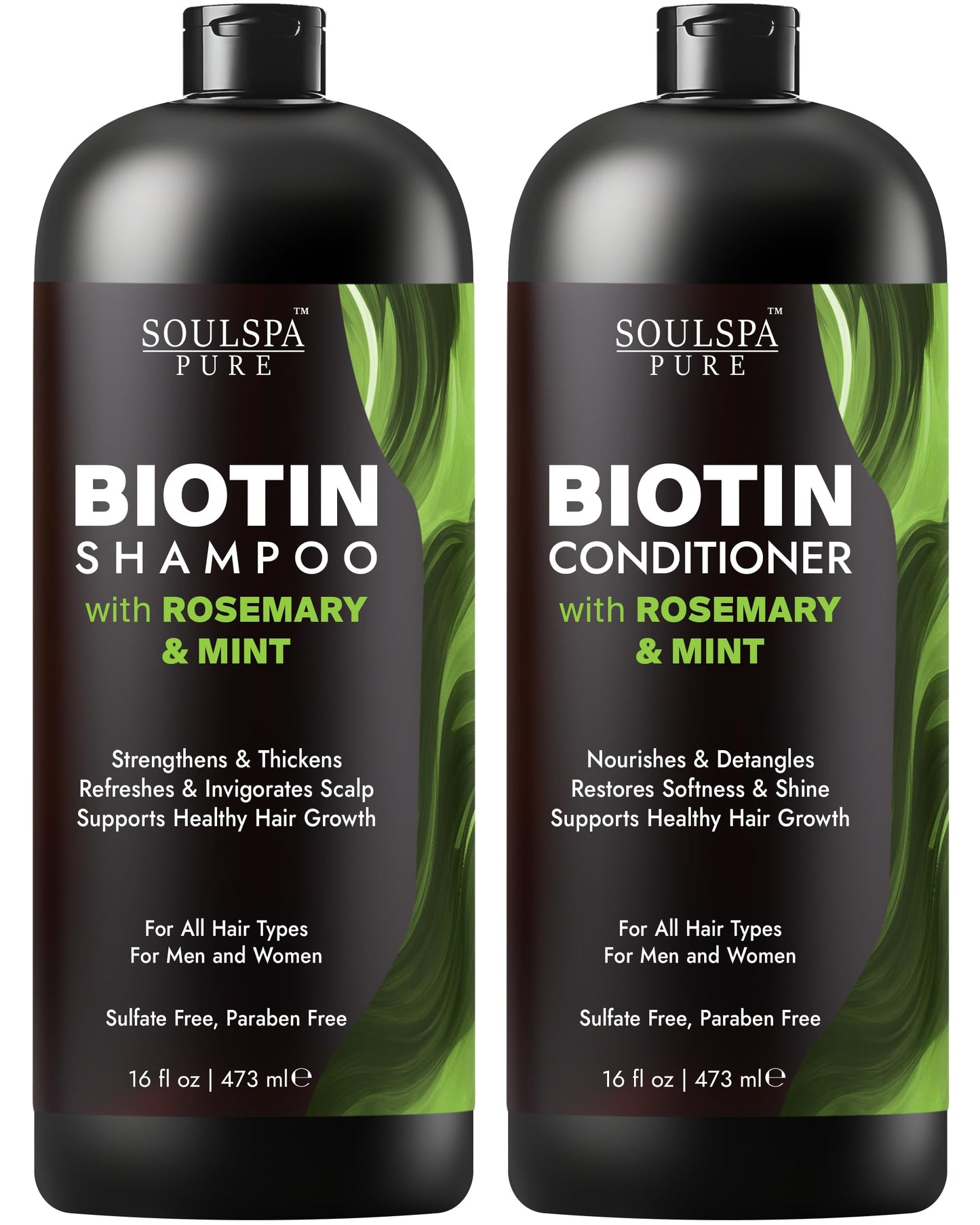 SOULSPA PURE Biotin Rosemary Shampoo and Conditioner Set - Sulfate Free Scalp Care & Hair Strengthening for Thinning, Color-Treated Hair - Rosemary Beauty & Personal Care SOULSPA PURE