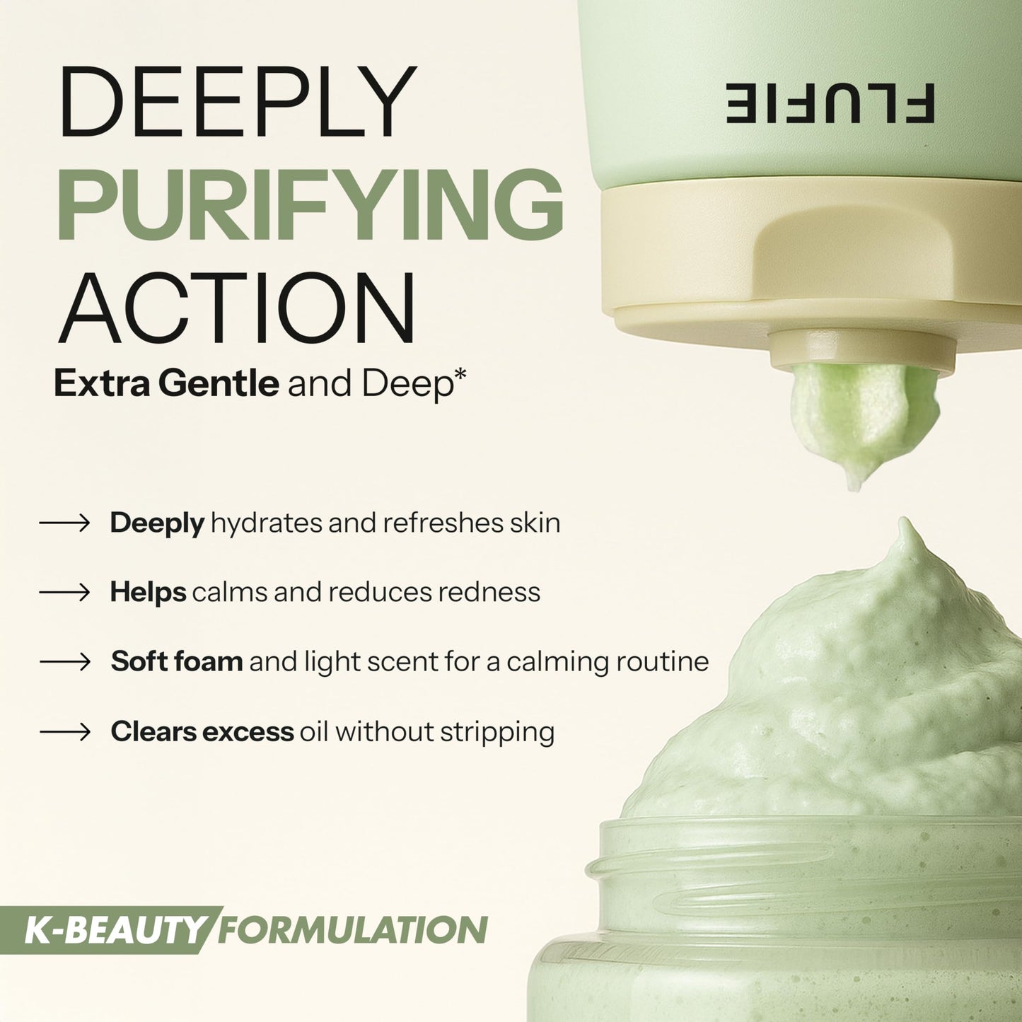 Flufie Whipped Facial Cleanser with Hyaluronic Acid & Green Tea - Deep Hydration & Gentle Pore Care - Dermatologist Tested, Anti-Aging, Korean Skin Beauty & Personal Care Flufie