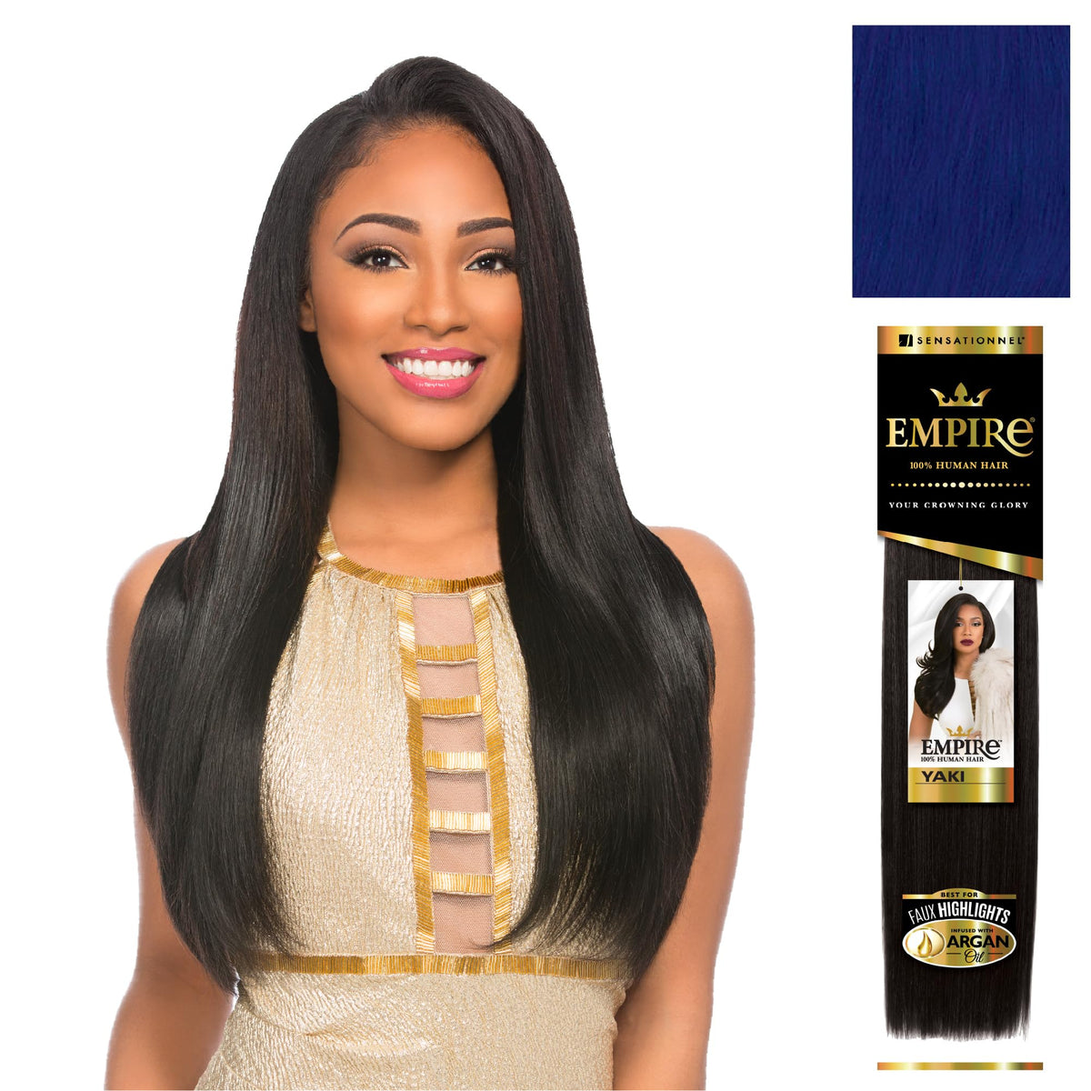 Sensationnel Empire Yaki Human Hair,1 Pack 10 inch, ELECTRICBLUE