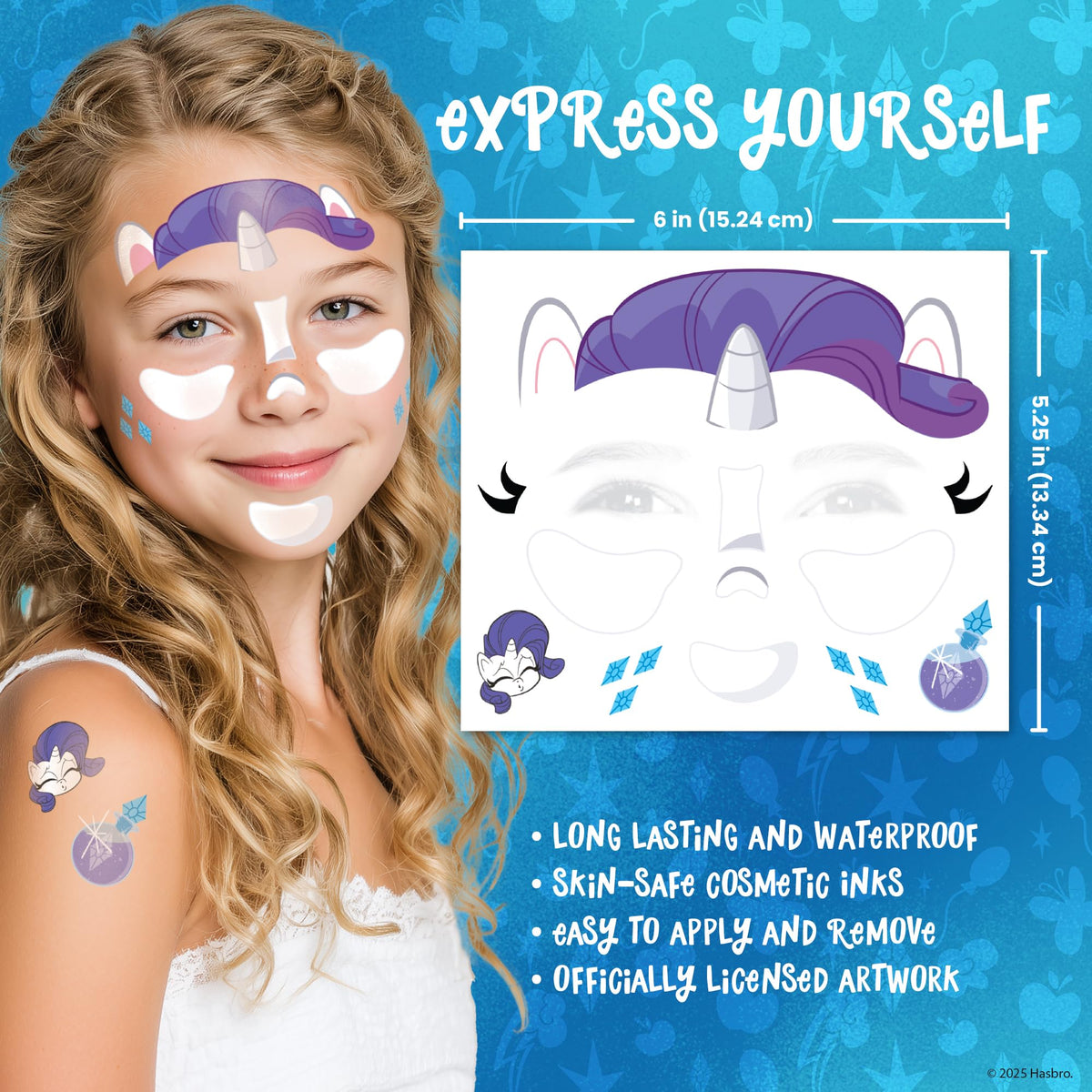 My Little Pony Costume Face Temporary Tattoos - Tattoo Set for Kids Featuring Twilight Sparkle, Rainbow Dash, Pinkie Pie & More, Easy Halloween