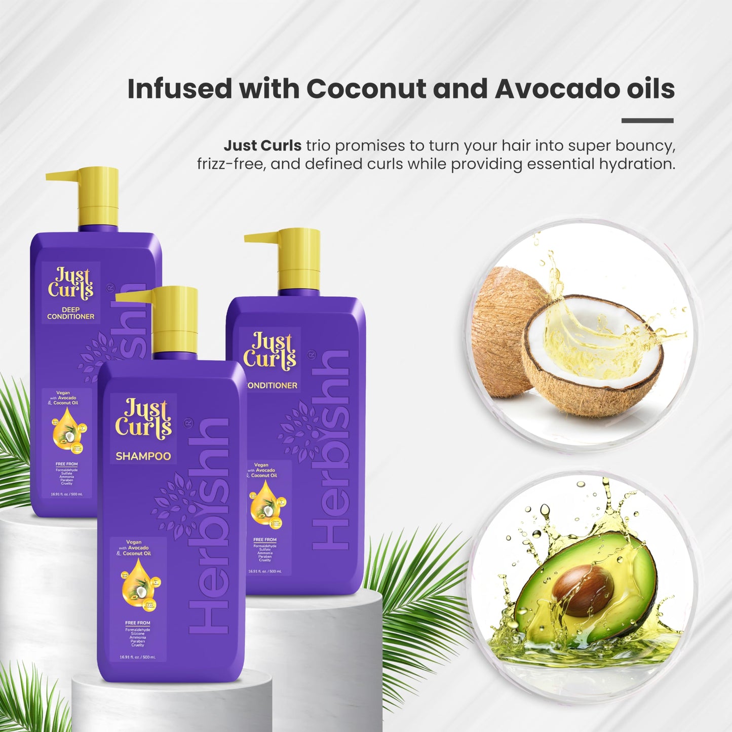 Herbishh Curly Hair Shampoo and Conditioner Set with Deep Conditioner For Women, Men (3 X 16.91 Fl Oz) Definition For Wavy & Coily Hair Reduce Frizz Beauty & Personal Care Herbishh