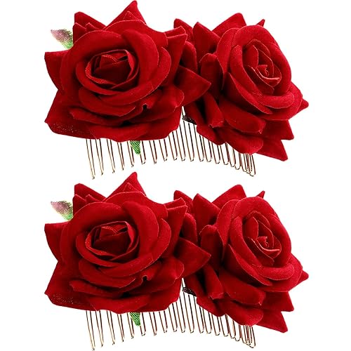 Bememo 2 Pack Women Rose Flower Hair Clip Rose Side Combs Flamenco Flowers Day of The Dead Costumes Mexican Hair Accessories for Wedding Party Decor Beauty & Personal Care Bememo