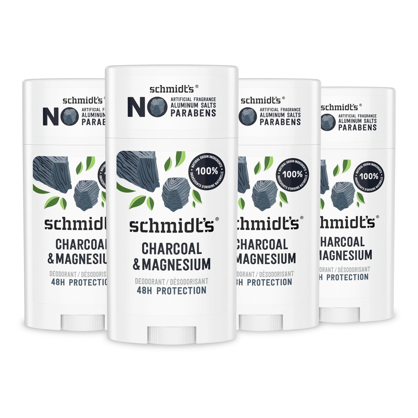 Schmidt's Aluminum-Free Vegan Deodorant Charcoal & Magnesium with 24 Hour Odor Protection, 4 Count for Women and Men, Natural Ingredients Beauty and Personal Care Schmidt's