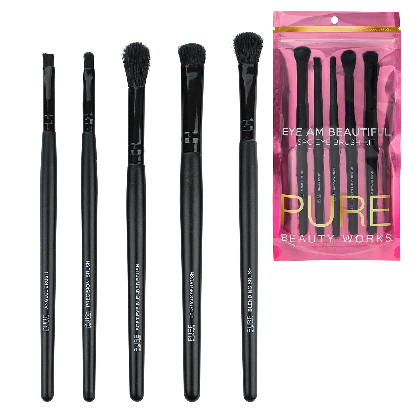Pure Beauty Works Eye Am Beautiful 5pc Eye Brush Kit - Synthetic Bristles - Blending, Eyeshadow, Precision, Soft Blending, Angled - Makeup Brush Set Beauty & Personal Care Pure Beauty Works