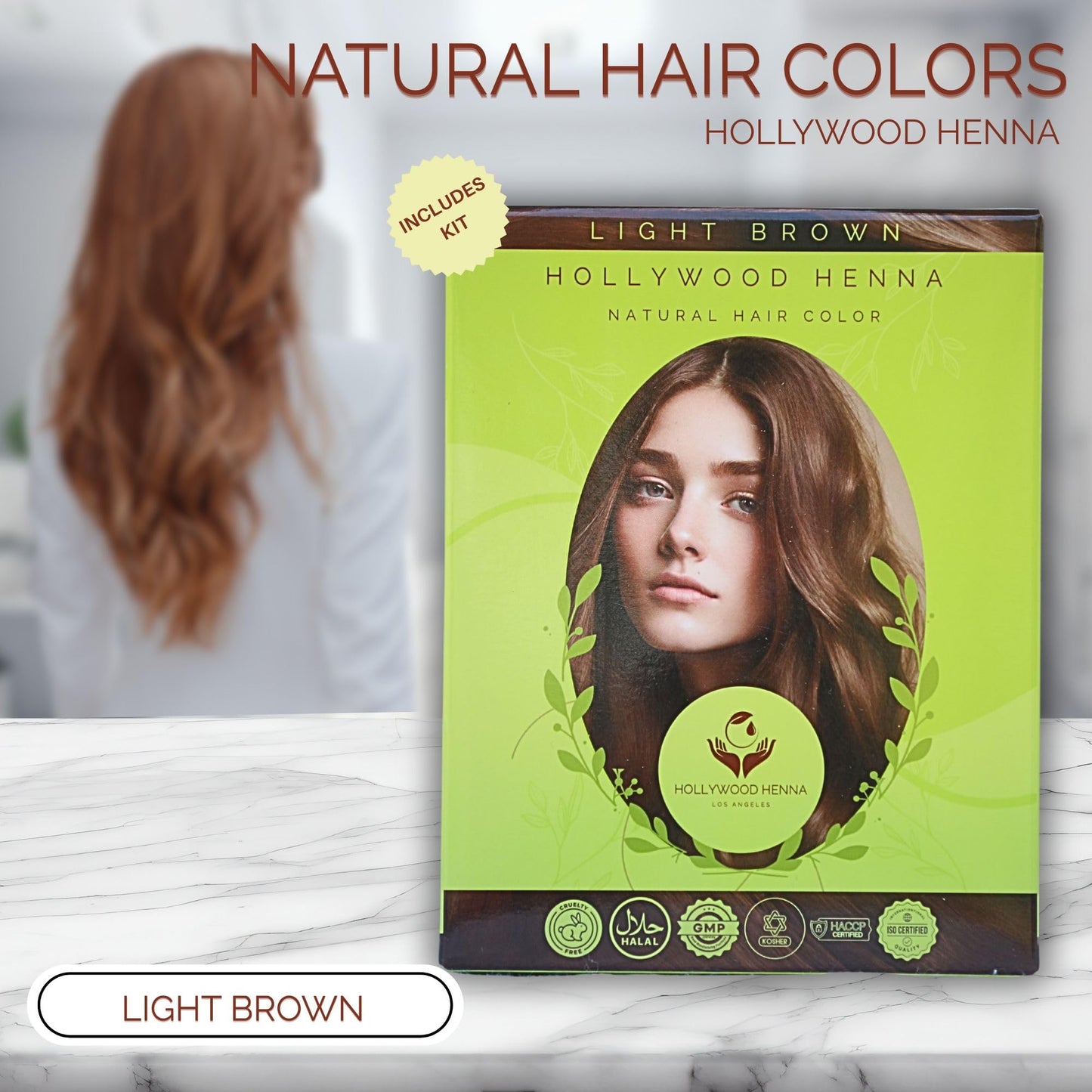 Hollywood Henna Hair Color Kit (Light Brown) Organic Color Hair Beard Dye (Pack of 1-100g) Henna Based Hair Colors with Pure Herbs Free Chemicals Long Beauty & Personal Care Hollywood Henna