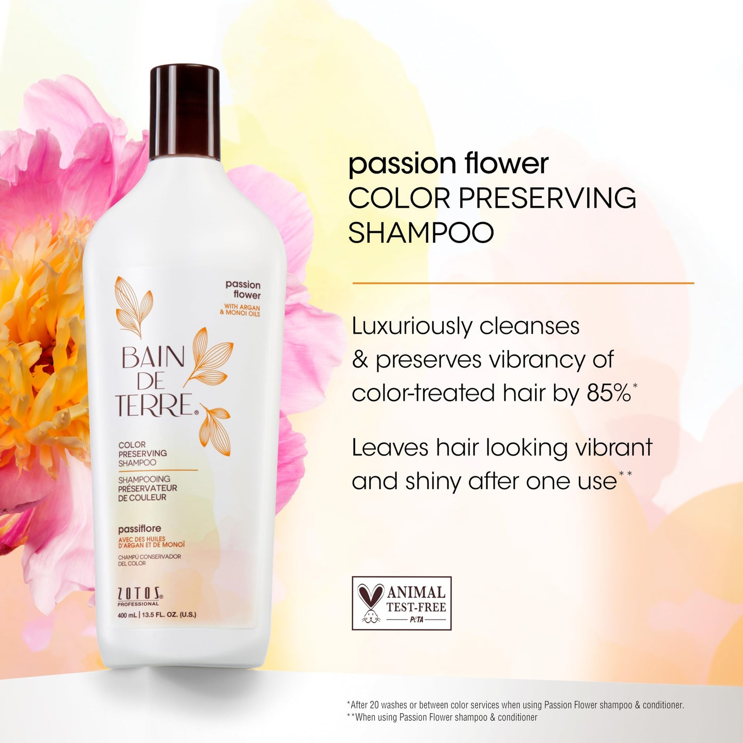 Bain de Terre Passion Flower Color Preserving Shampoo, for Vibrant Color & Protection from Fading, with Argan & Monoi Oils, Paraben-free, Vegan, 13.5 Beauty & Personal Care Bain de Terre