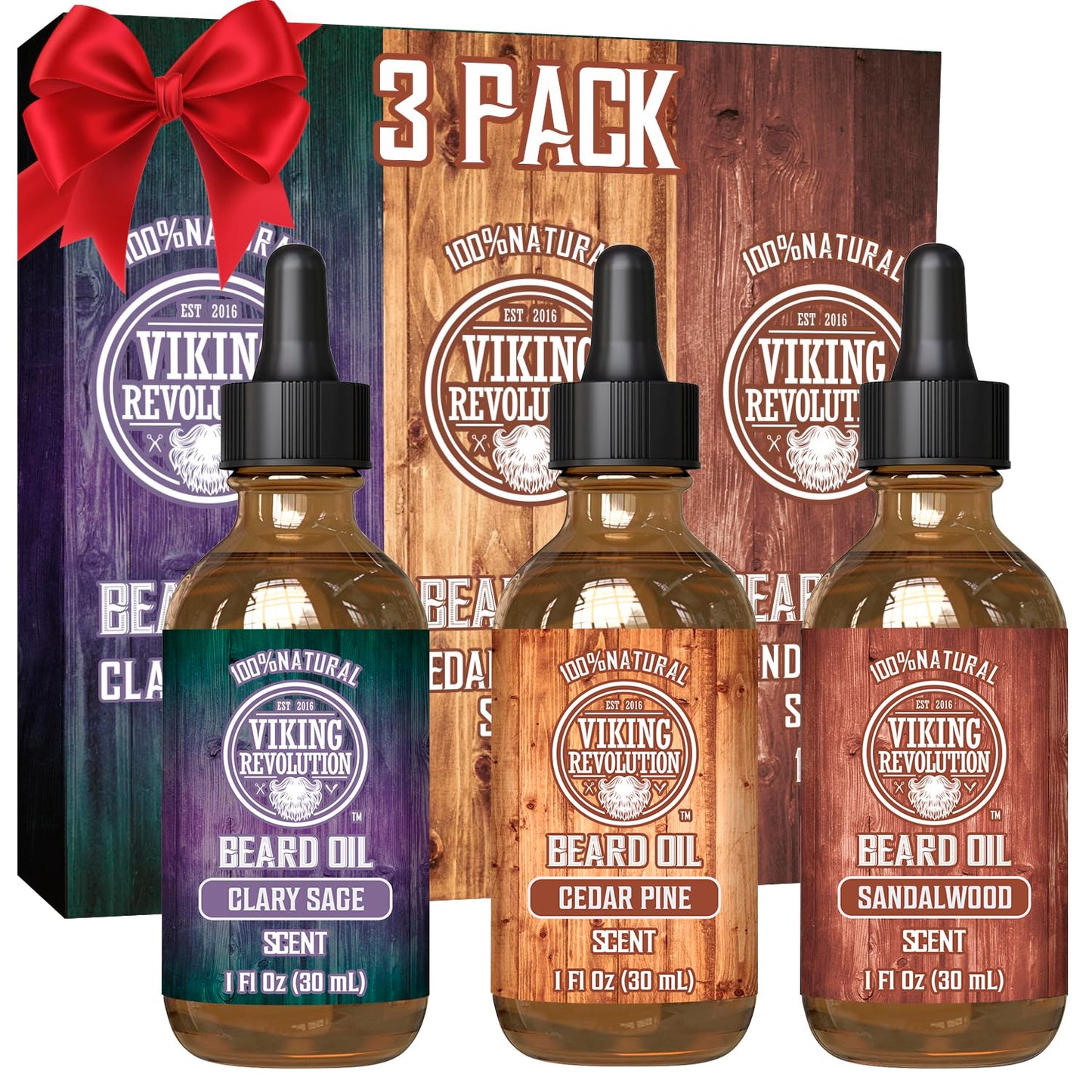 Viking Revolution Beard Oil for Men 3 Pack - Natural Mens Beard Oil Variety Set - Sandalwood, Pine and Cedar, Clary Sage Scents - Beard Conditioning Beauty & Personal Care Viking Revolution