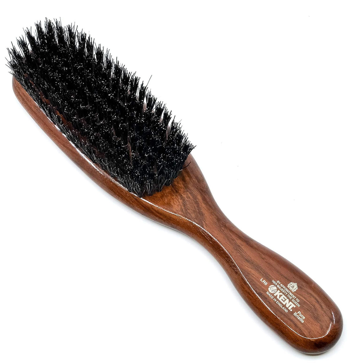 Kent LR6 Finest Dark Wood Styling Hair Brushes for Women - Natural Black Boar Bristle Hairbrush for Medium to Thick Hair of All Lengths - Dry Brush
