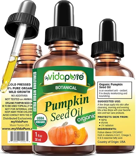 MYVIDAPURE Organic PUMPKIN SEED OIL Certified Organic WILD GROWTH RAW Pure EXTRA VIRGIN UNREFINED for Skin, Face, Body, Hair and Lip Care (1 Fl Oz) Beauty & Personal Care MYVIDAPURE