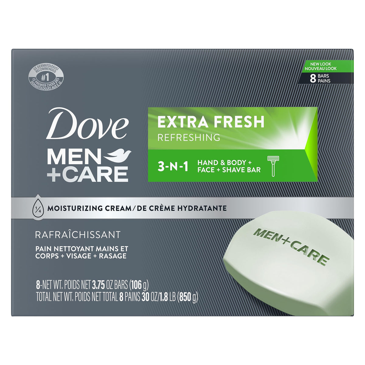 DOVE MEN + CARE 3 in 1 Bar Cleanser for Body, Face, and Shaving Extra Fresh Body and Facial Cleanser More Moisturizing Than Bar Soap to Clean Beauty & Personal Care DOVE MEN + CARE