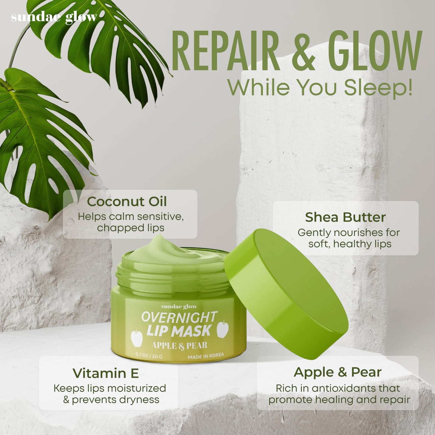 Sundae Glow Apple & Pear Lip Mask Overnight Treatment - Dermatologist Tested, Korean Skin Care - Deep Moisture & Lip Hydration Repair with Shea Butter Beauty & Personal Care Sundae Glow