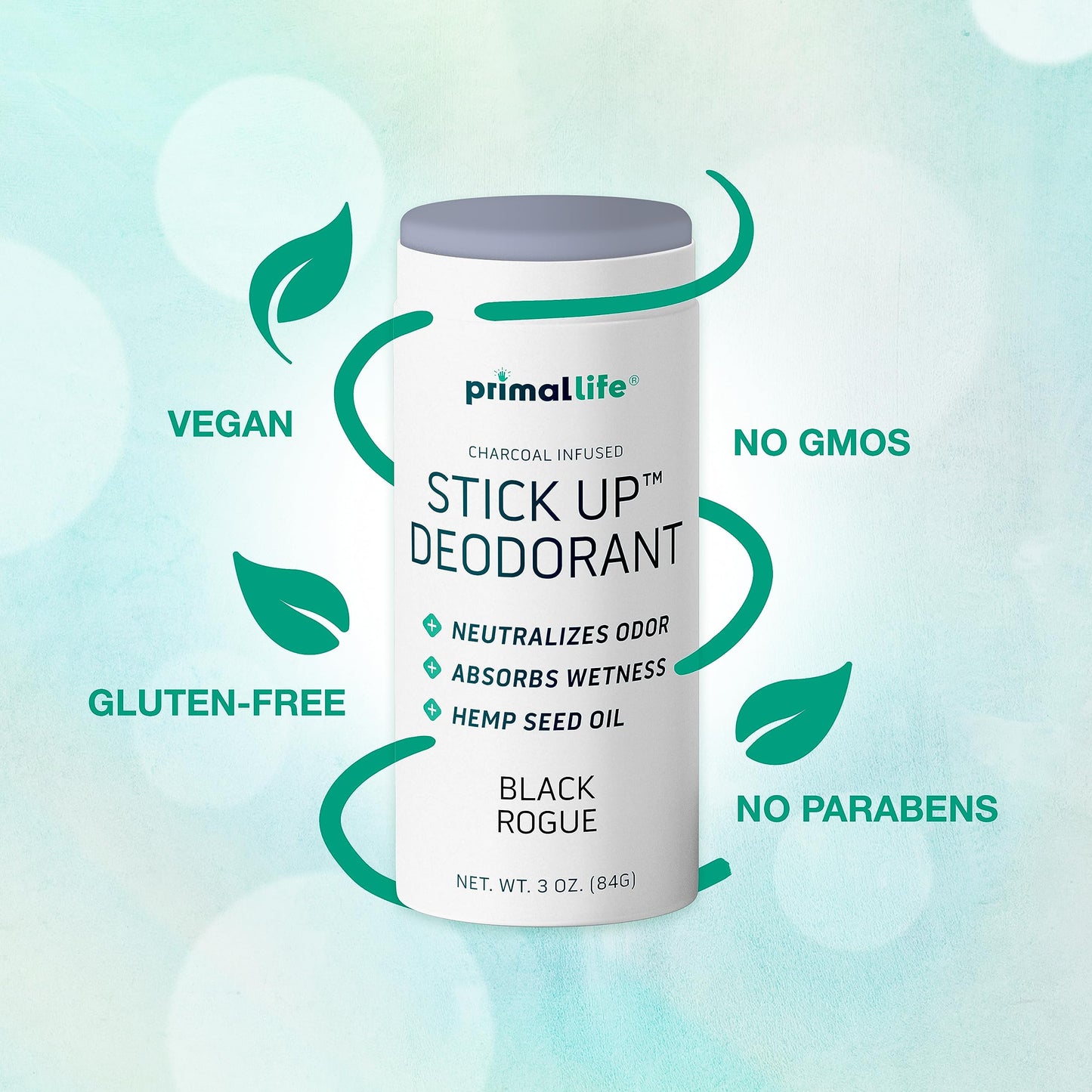 Stick Up Natural Deodorant for Women and Men with Bentonite Clay Powder, Arrowroot, Magnesium, Zinc, 3 oz. Vegan Deodorant for 3-4 months, Black Rogue Beauty and Personal Care Primal Life Organics