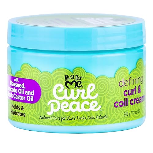 Just For Me Curl Peace Defining Curl & Coil Cream - Holds & Hydrates, Contains Flaxseed, Avocado Oil & Black Castor Oil, No Animal Testing, 12 oz Beauty & Personal Care Just For Me