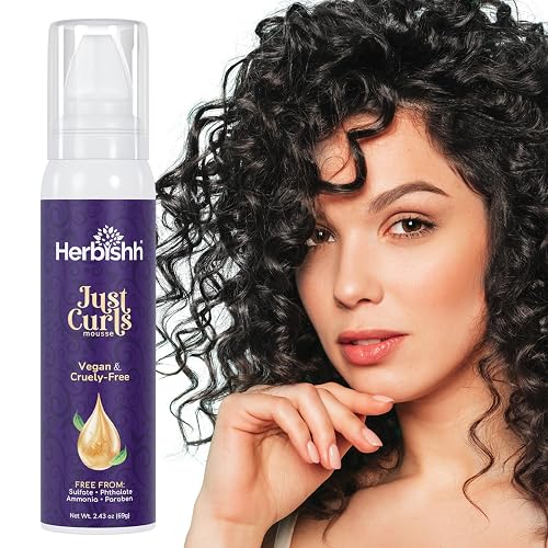 Herbishh Just Curls Weightless Hair Mousse (69g), Volumizing Mousse for Curly & Wavy Hair, Anti-Frizz Styling Foam Mousse, Flexible Hold, Hydrating Beauty & Personal Care Herbishh