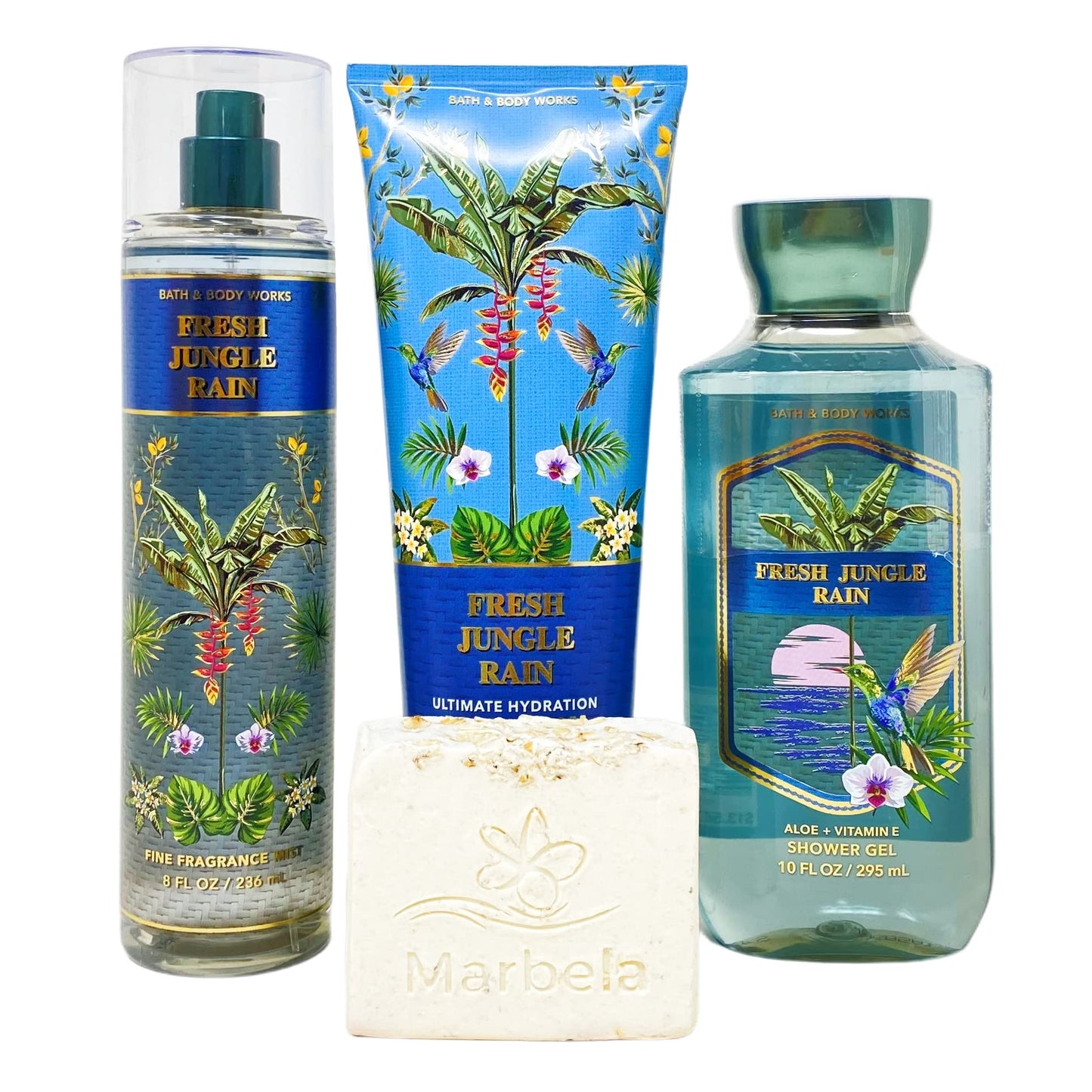 Bath & Body Works Fresh Jungle Rain 3 Piece Gift Set - Fragrance Mist - Shower Gel - Body Cream - with a Natural Oats Bar Soap - Full Size Beauty and Personal Care Bath & Body Works