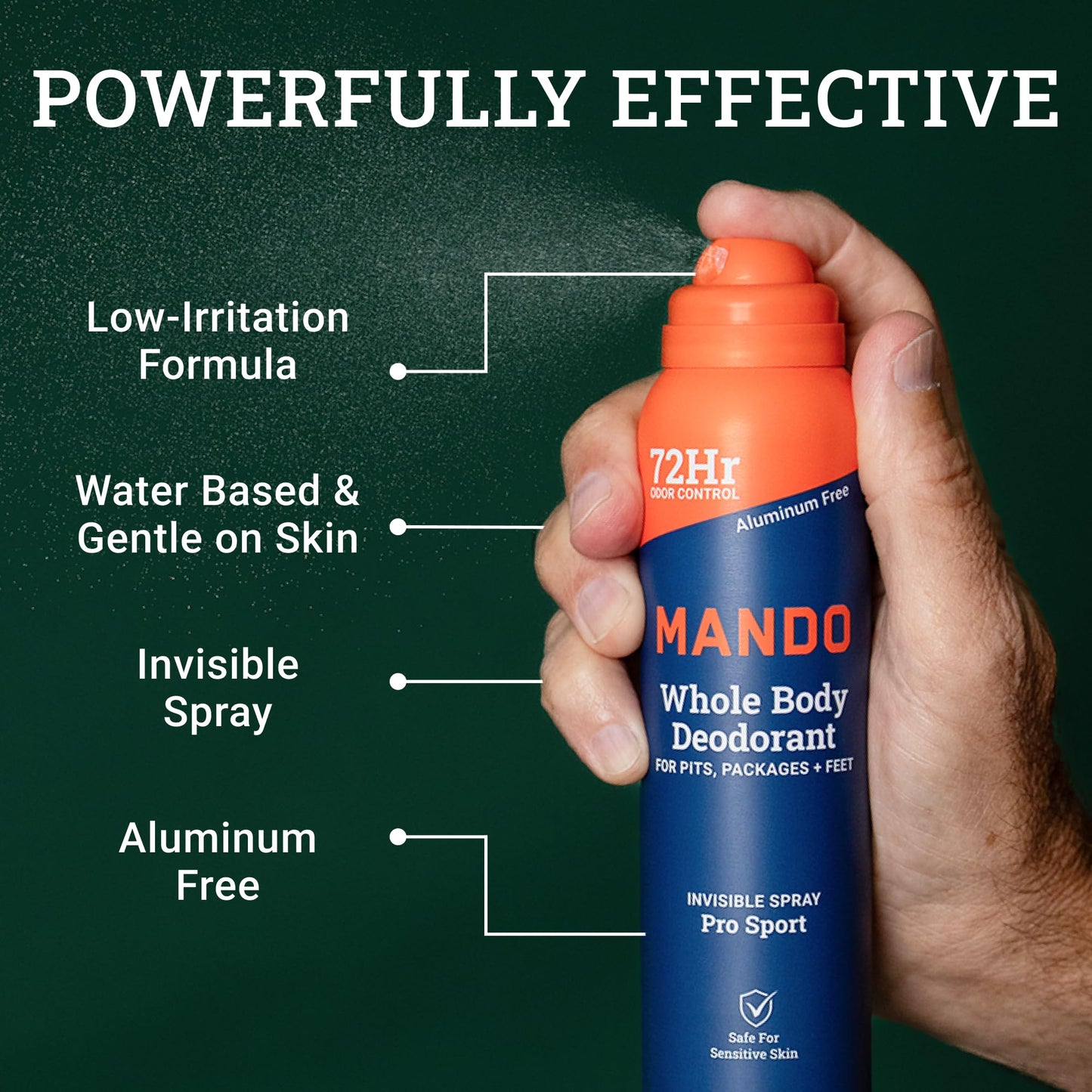 Mando Whole Body Deodorant For Men - Invisible Spray Deodorant - 72 Hour Odor Control - Low Irritation Formula - Aluminum Free, Benzene Free - 3.6 Beauty and Personal Care Mando