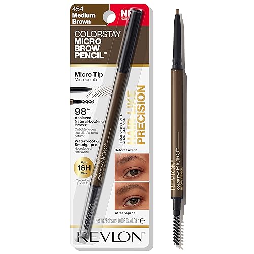 Revlon ColorStay Micro Eyebrow Pencil with Built In Spoolie Brush, Infused with Argan and Marula Oil, Stocking Stuffer for Her, 454 Medium Brown Beauty & Personal Care REVLON