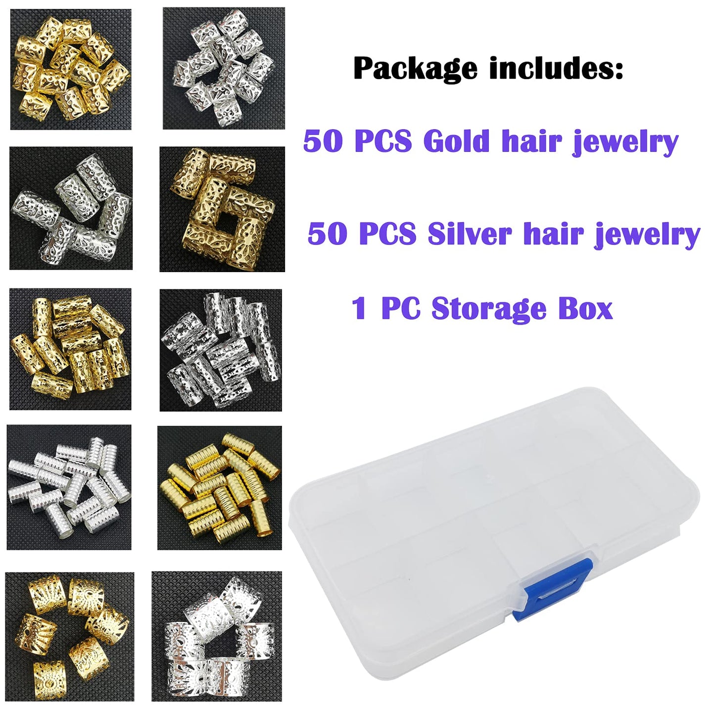 100 PCS Gold Hair Cuffs Hair Beads for Girls Silver Hair Jewelry for Braids Accessories, Flosius Hair Charms for Braids Dreadlock Accessories Loc Beauty & Personal Care Flosius
