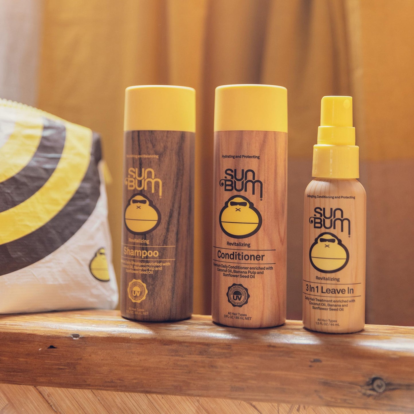 Sun Bum Hair Care Travel Essentials Kit - Revitalize Your Hair With Revitalizing Shampoo, Conditioner, and 3-in-1 Leave In Treatment - Includes Aloha Beauty & Personal Care Sun Bum