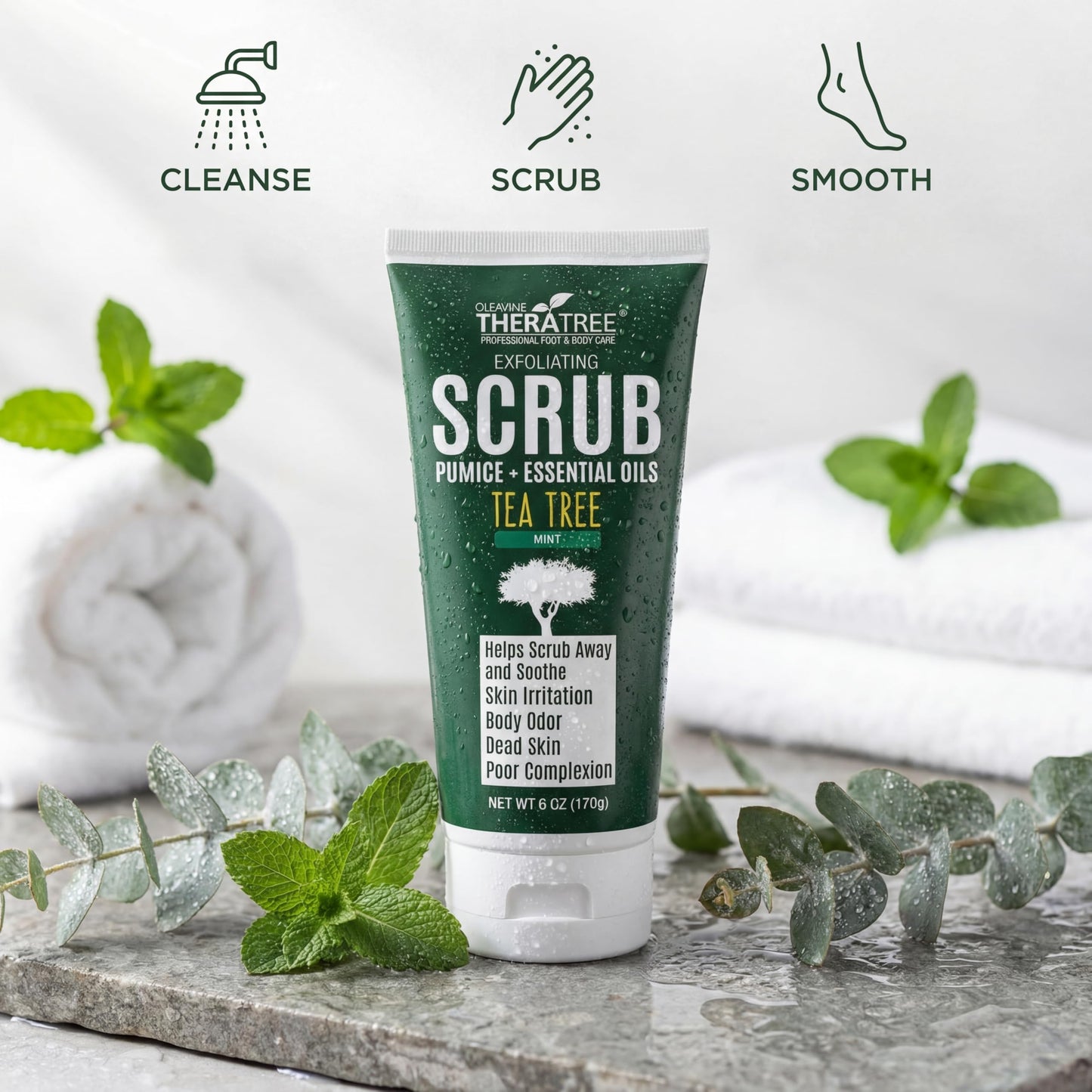 Tea Tree Oil Exfoliating Scrub with Bamboo Charcoal, Neem Oil & Natural Pumice by Oleavine TheraTree Beauty & Personal Care Oleavine
