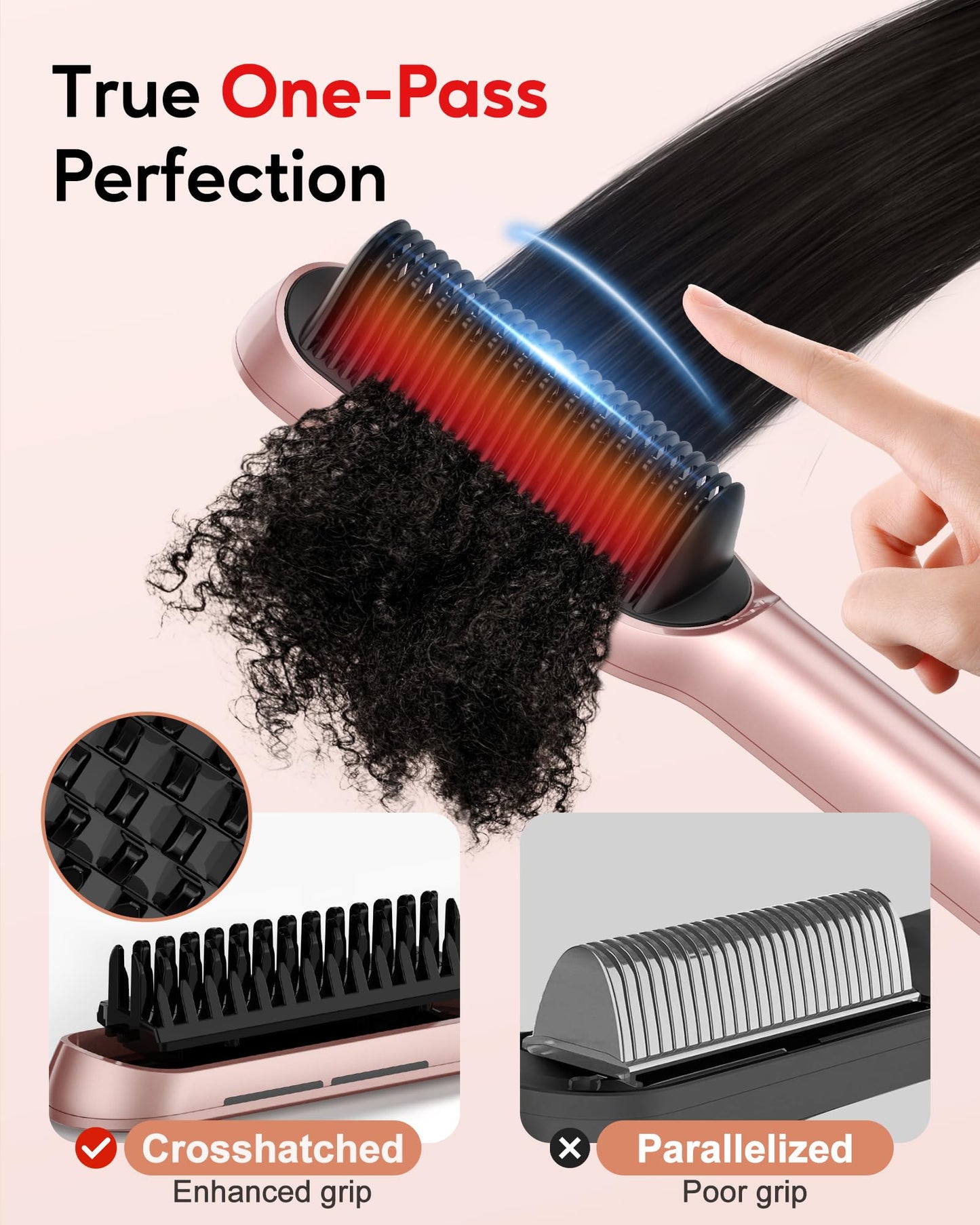 Terviiix Hair Straightener Brush Rose Gold - Ionic Anti-Frizz Hair Straightening Comb with MCH Heater, 13 Heat Settings, Fast Heating 20S, Dual Beauty & Personal Care Terviiix