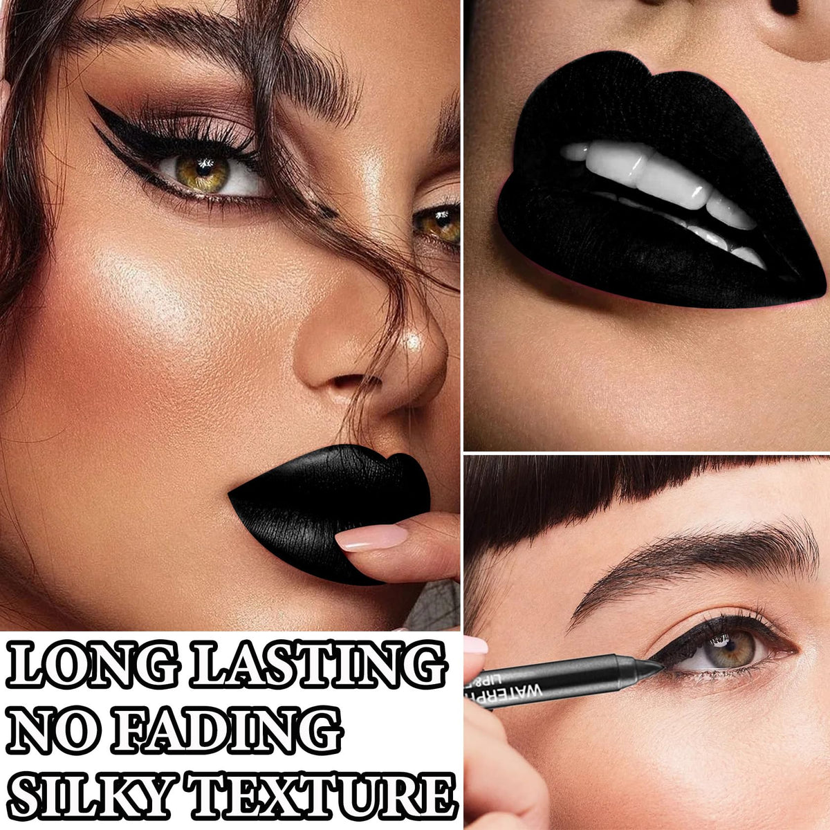 BKPPLZP 2Pcs Black Lip Liner and Lipstick Set,Matte Black Liquid Lipstick Smudge Proof Non-Stick Cup Long Wear Waterproof Lip Gloss Liner Set,High Beauty & Personal Care BKPPLZP